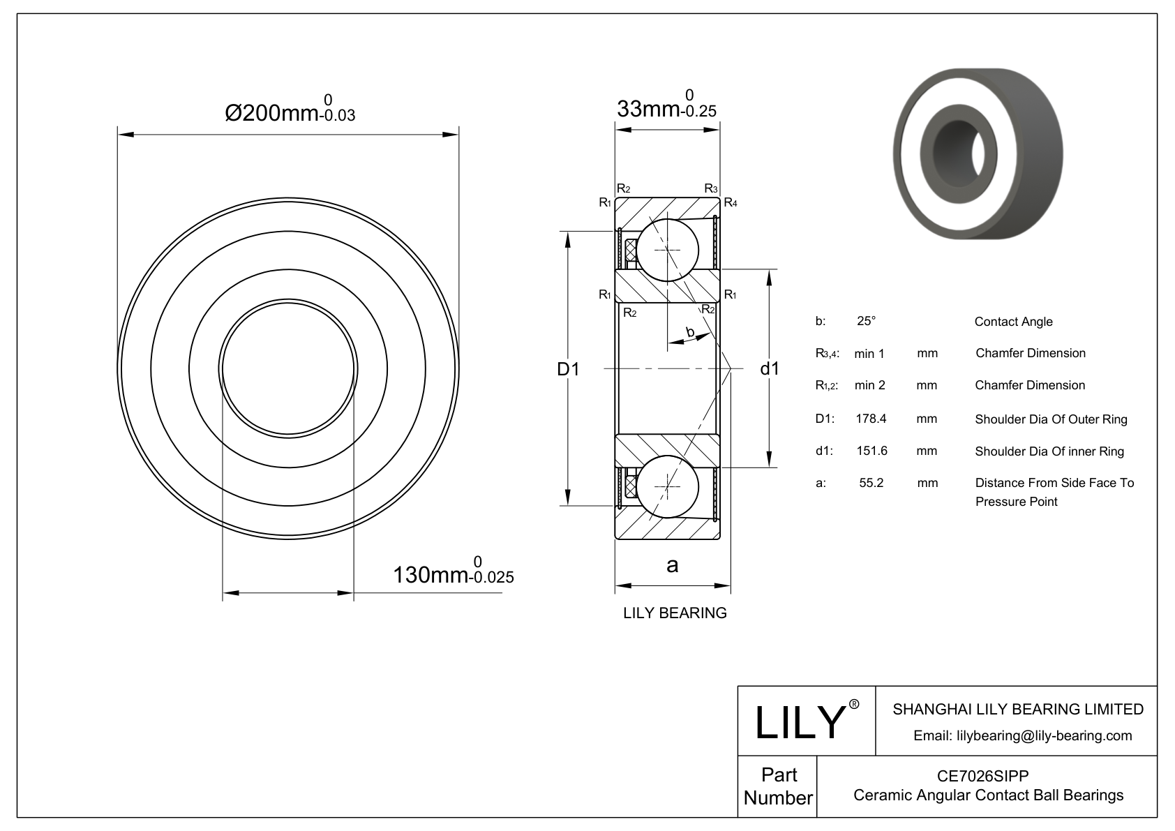 CE7026SIPP Nitruro de silicio - Contacto angular de una fila cad drawing