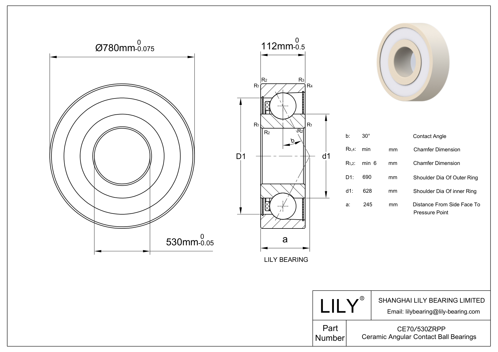 CE70/530ZRPP Zirconia-Contacto angular de una fila cad drawing