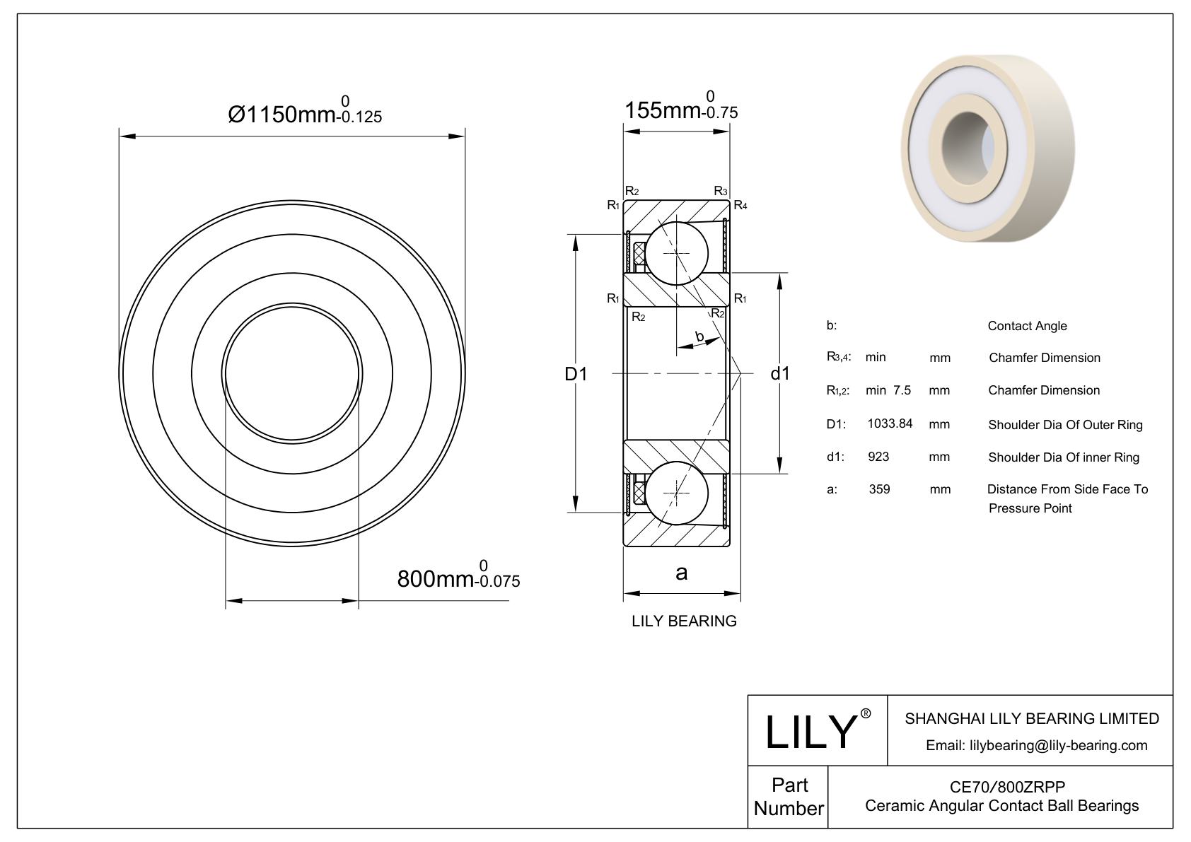 CE70/800ZRPP Zirconia-Contacto angular de una fila cad drawing