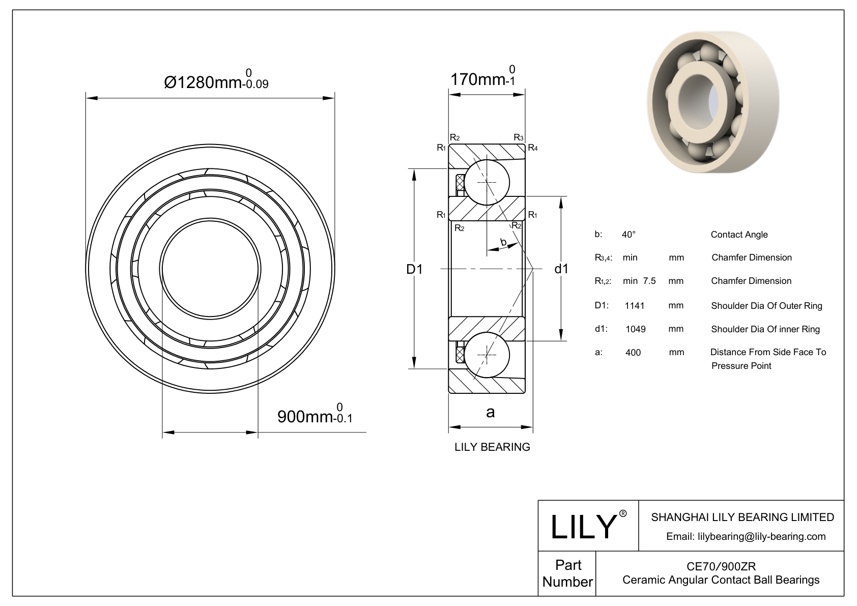 CE70/900ZR Zirconia-Single Row Angular Contact cad drawing