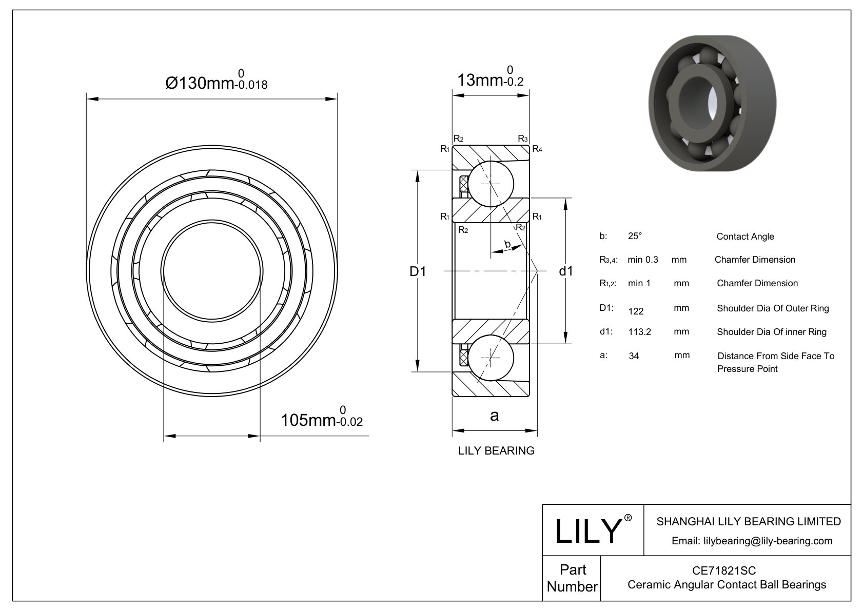 CE71821SC Carburo de silicio-Contacto angular de una fila cad drawing