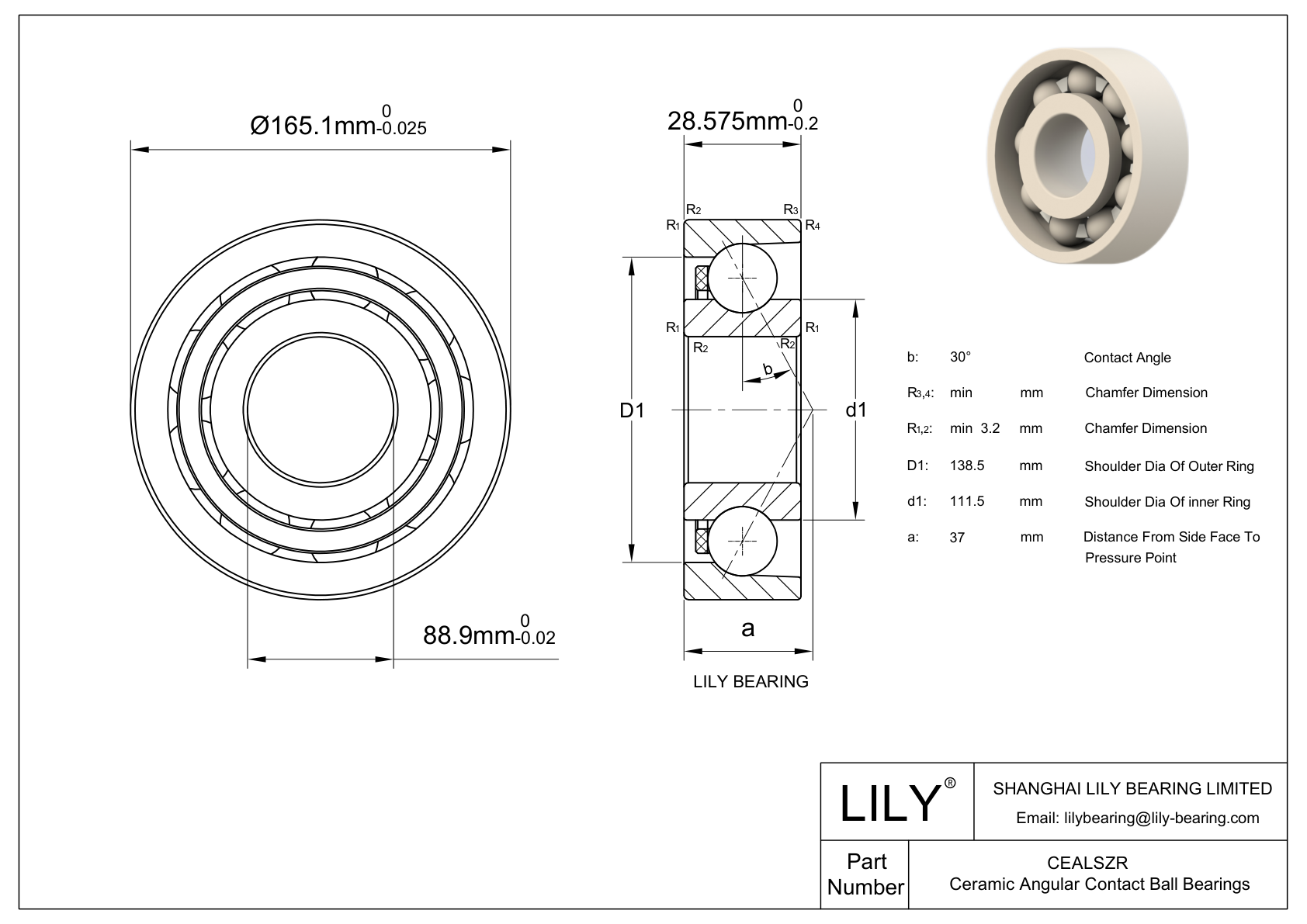 CEALSZR Zirconia-Single Row Angular Contact cad drawing