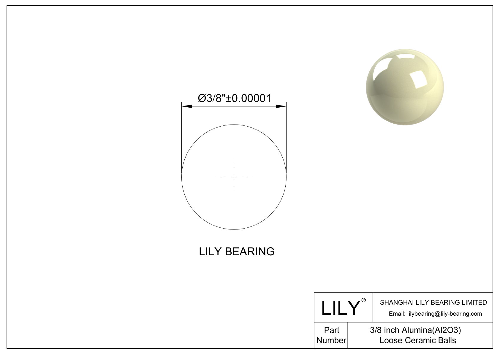 Aluminum Oxide Al2O3 Ceramic Balls 3/8 inch Alumina Balls (≥99.7%) cad drawing