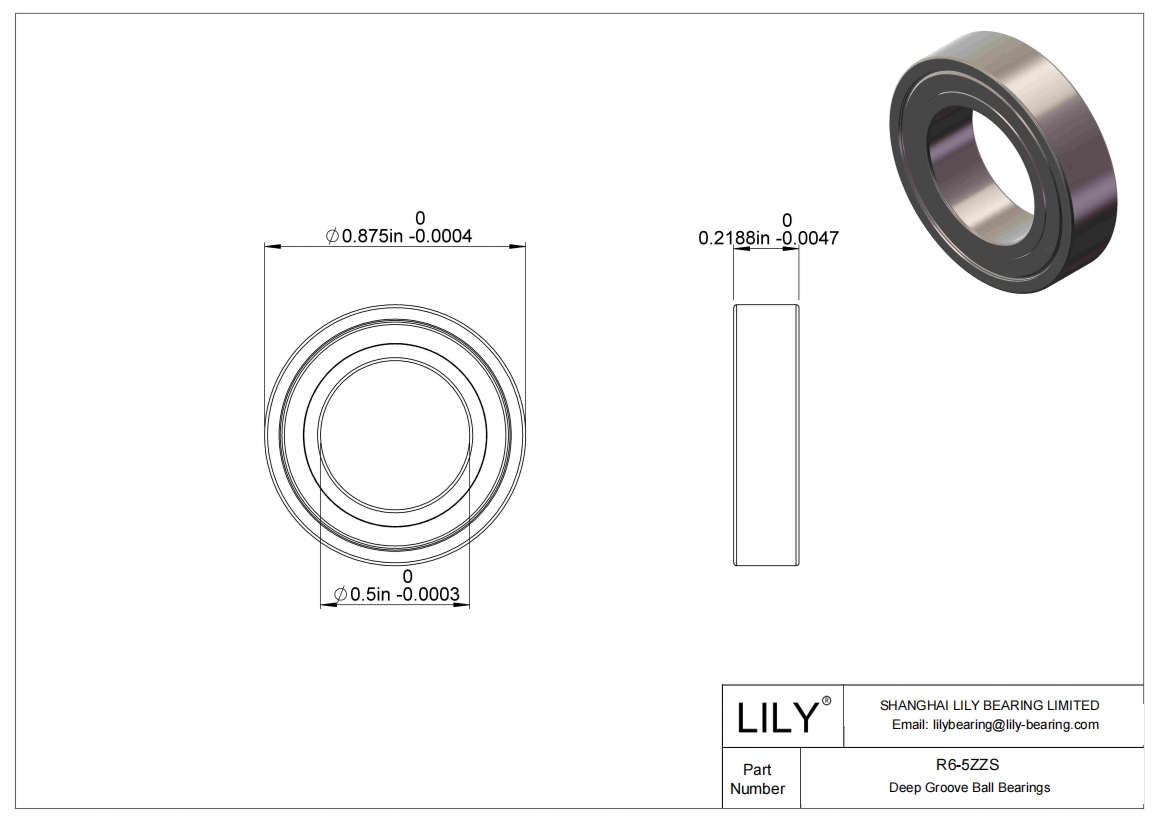 R6-5ZZS 英制系列轴承 cad drawing