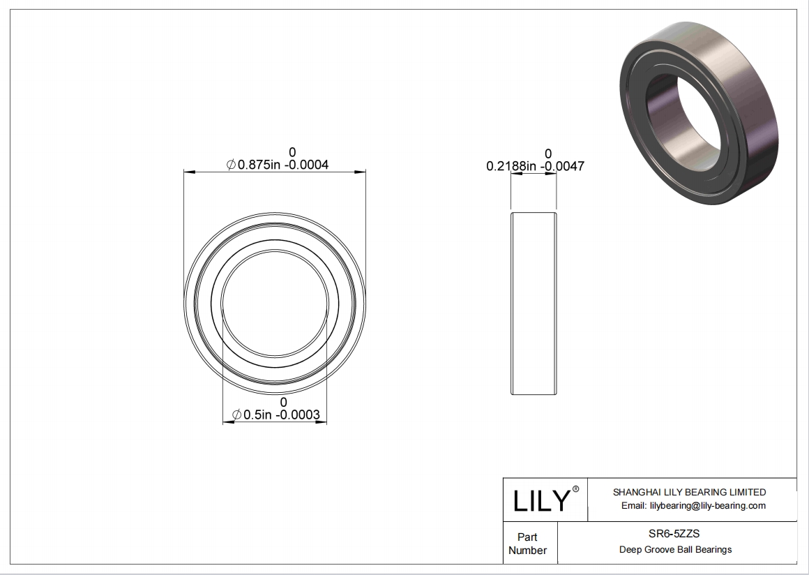 SR6-5ZZS 英制系列轴承 cad drawing