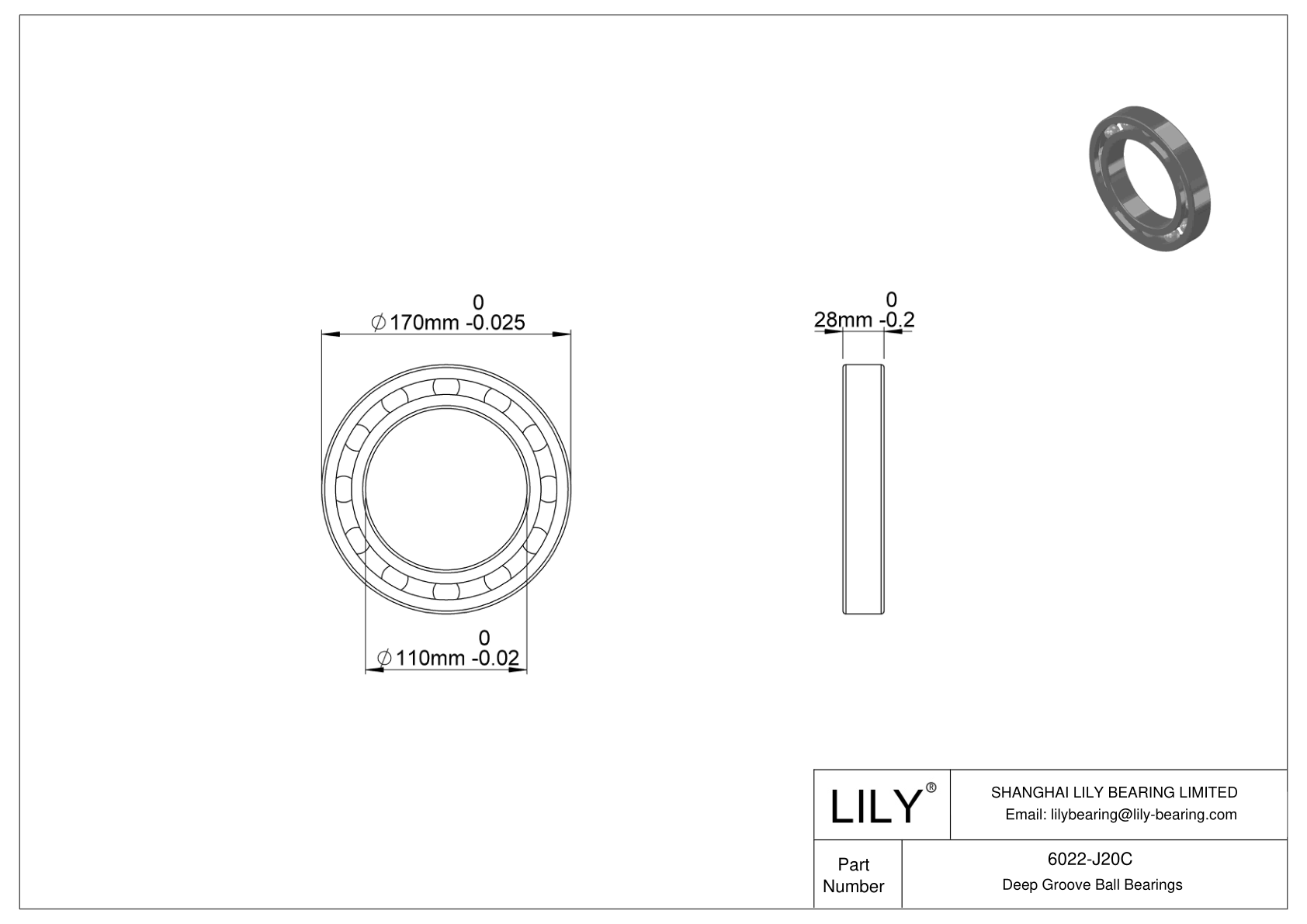 6022-J20C Ceramic Coated Bearing cad drawing