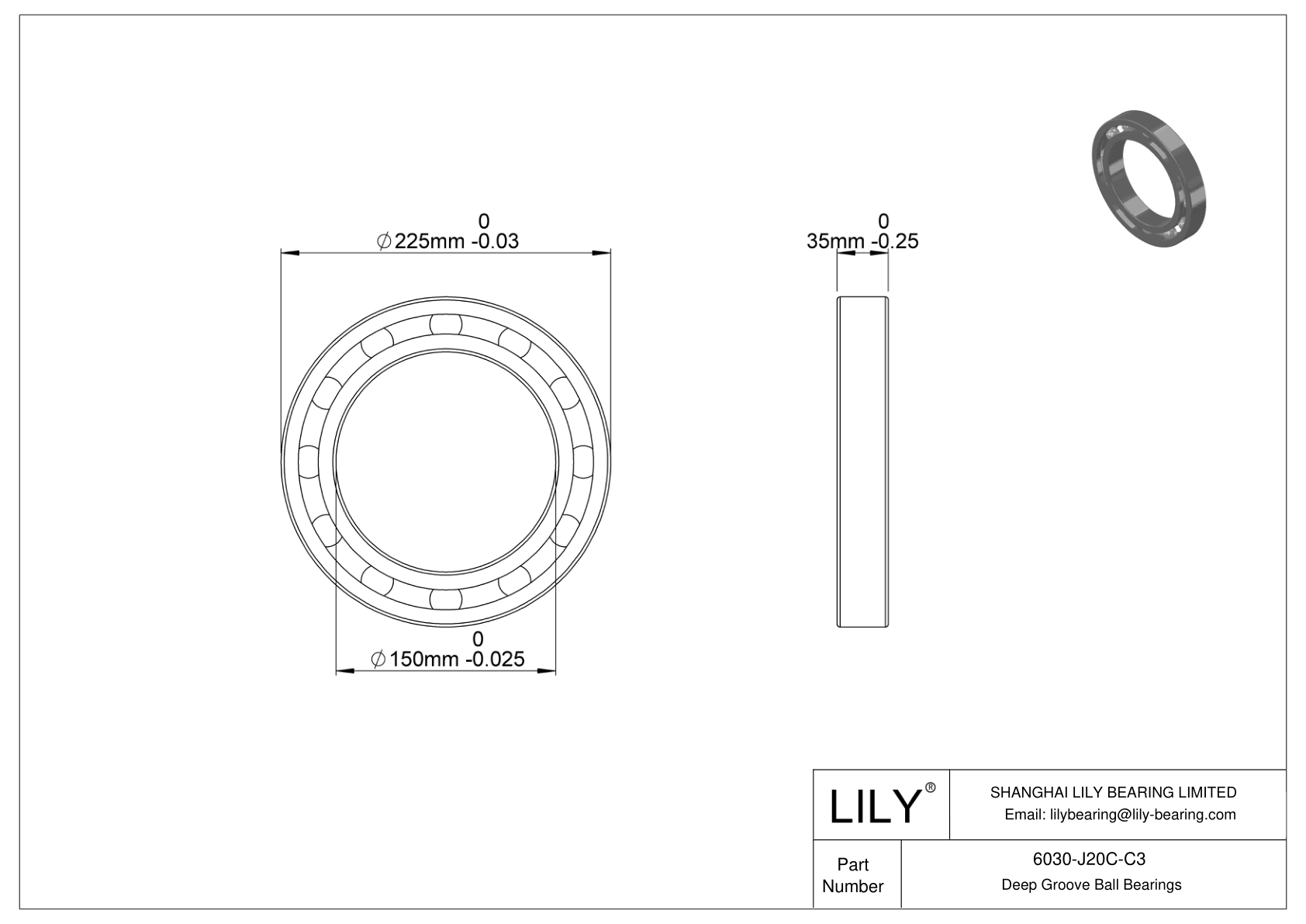 6030-J20C-C3 Ceramic Coated Bearing cad drawing