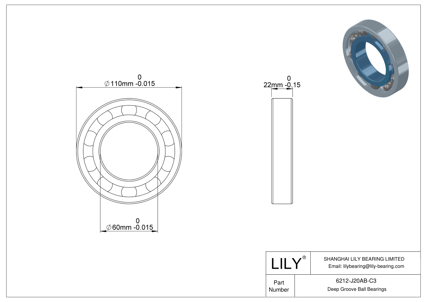 6212-J20AB-C3 Ceramic Coated Bearing cad drawing