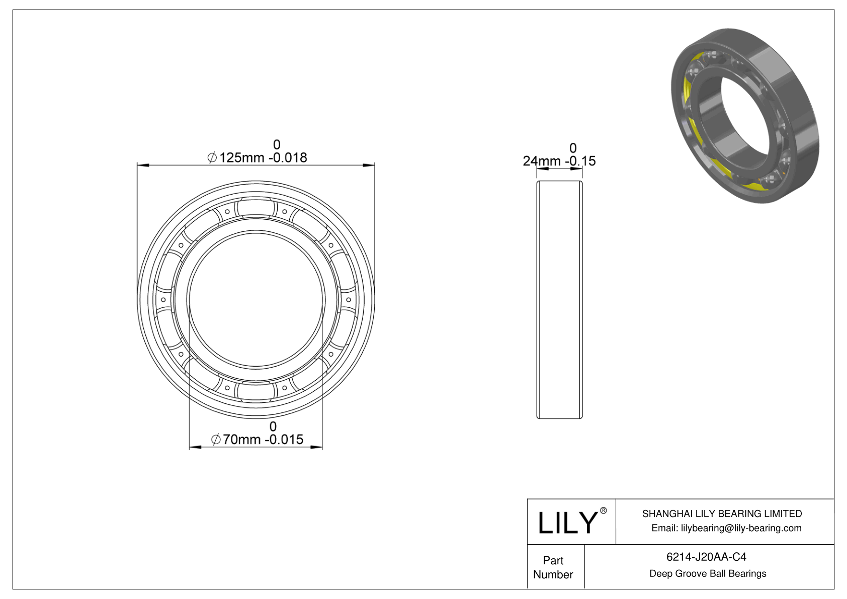 6214-J20AA-C4 Ceramic Coated Bearing cad drawing