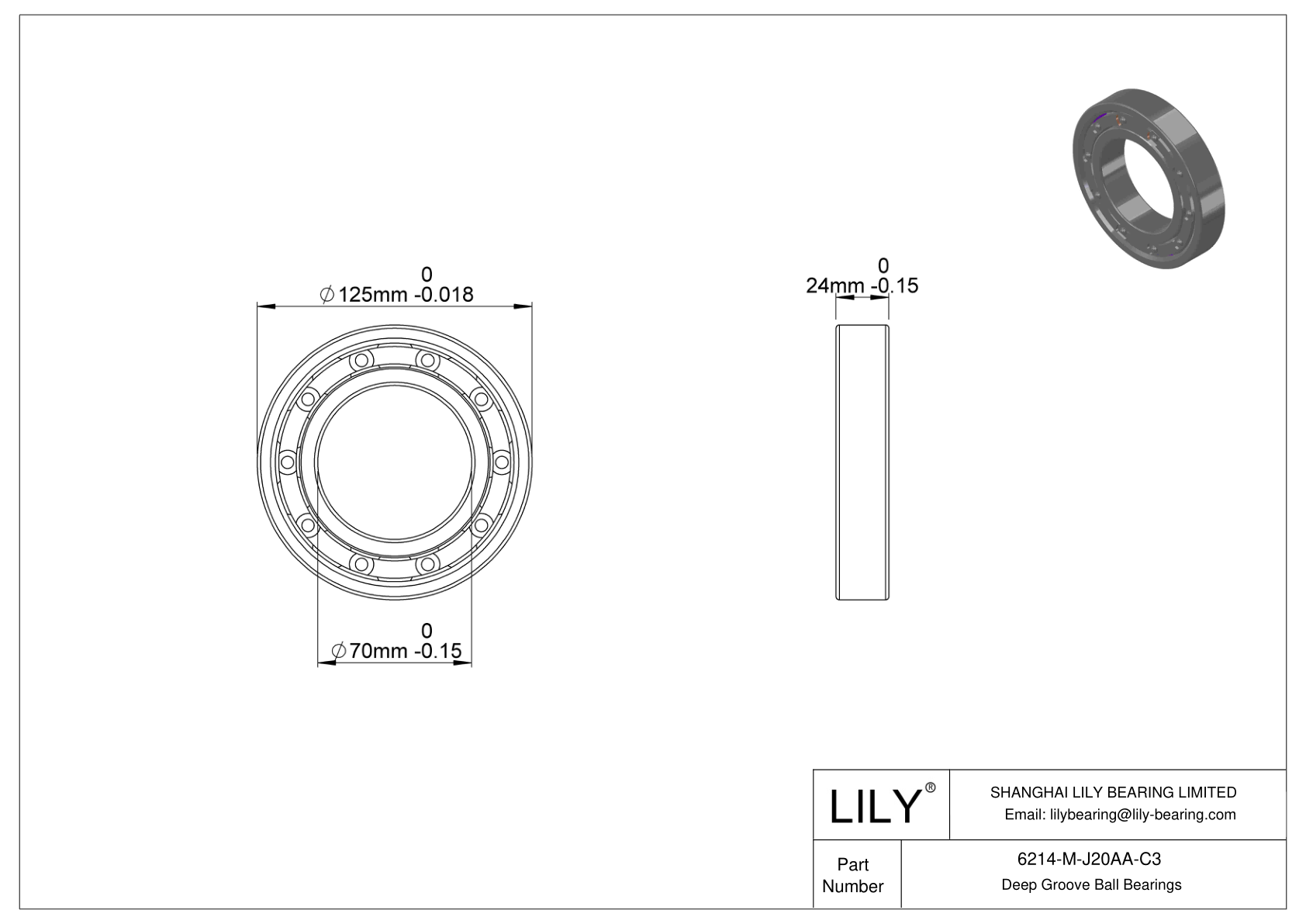 6214-M-J20AA-C3 Ceramic Coated Deep Groove Ball Bearings cad drawing