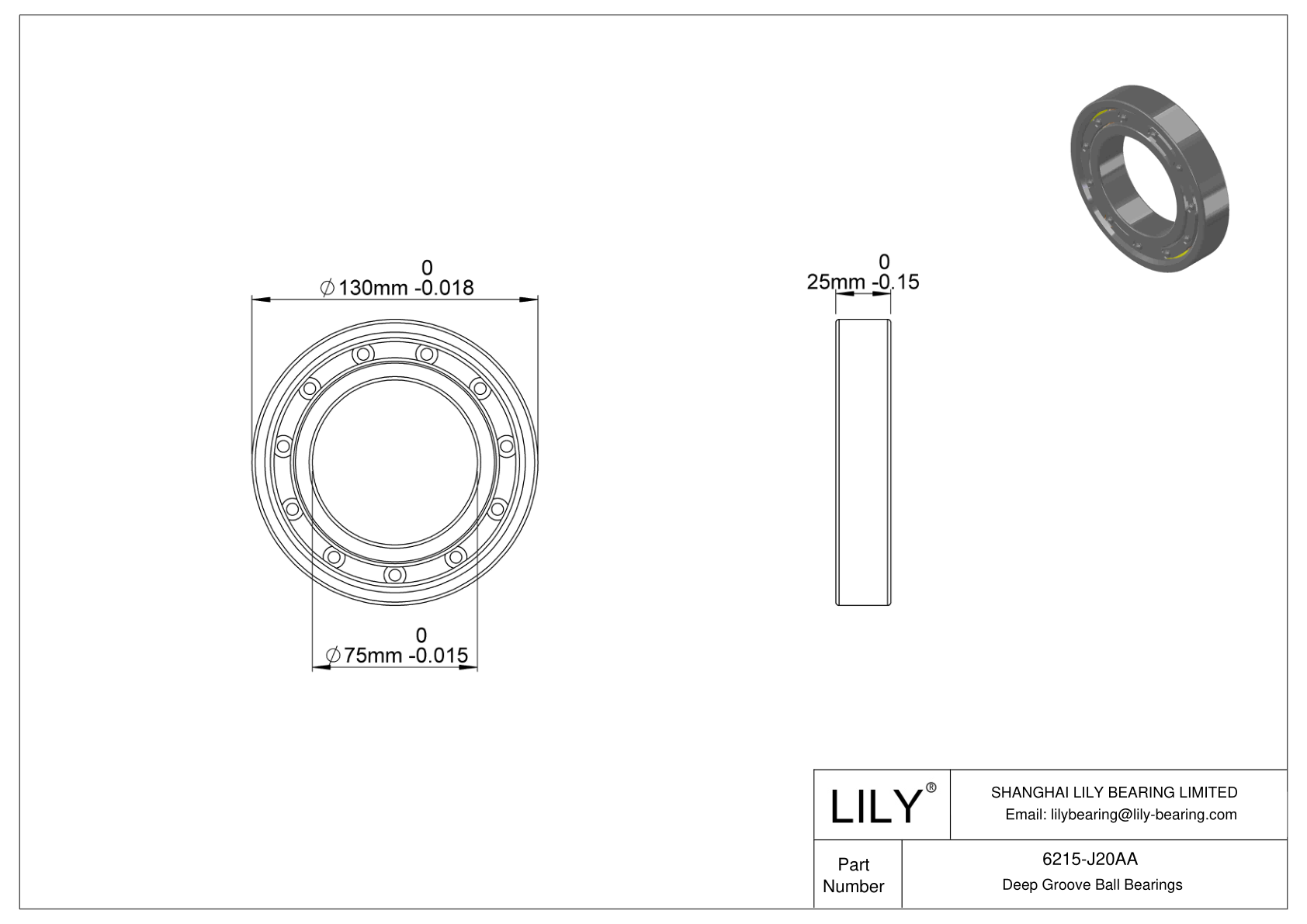 6215-J20AA Ceramic Coated Deep Groove Ball Bearings cad drawing