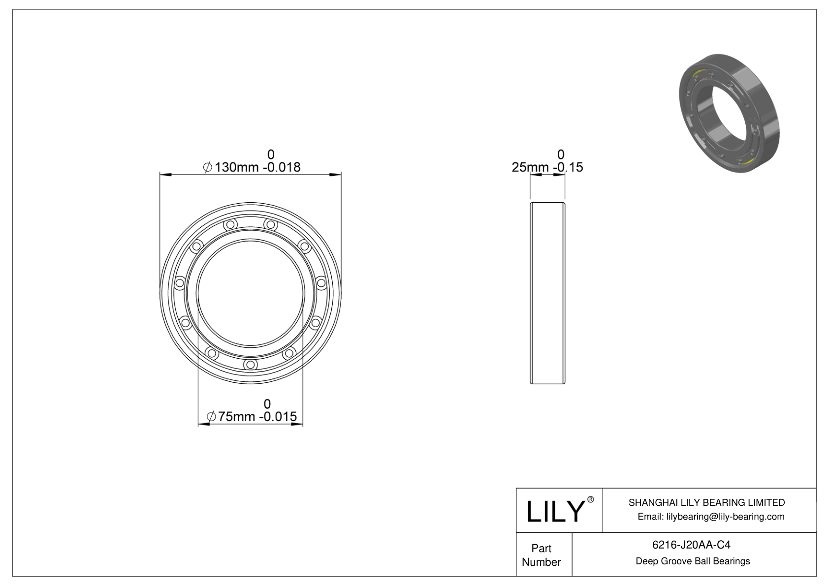 6216-J20AA-C4 Ceramic Coated Bearing cad drawing