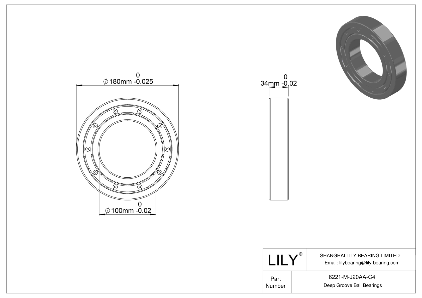 6221-M-J20AA-C4 Ceramic Coated Bearing cad drawing