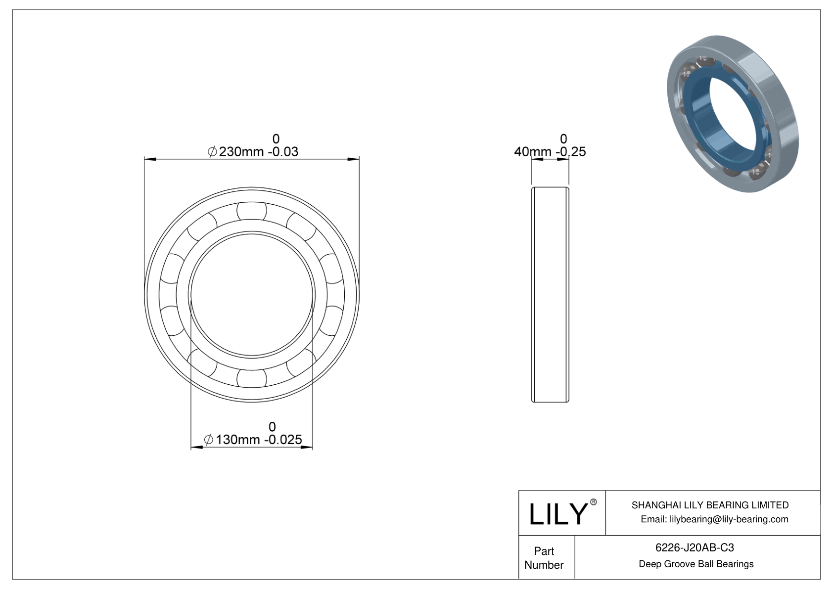 6226-J20AB-C3 Ceramic Coated Bearing cad drawing