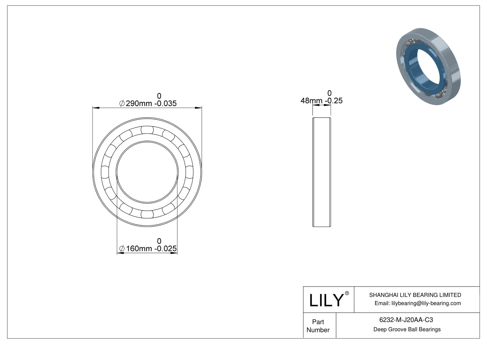 6232-M-J20AA-C3 Ceramic Coated Bearing cad drawing