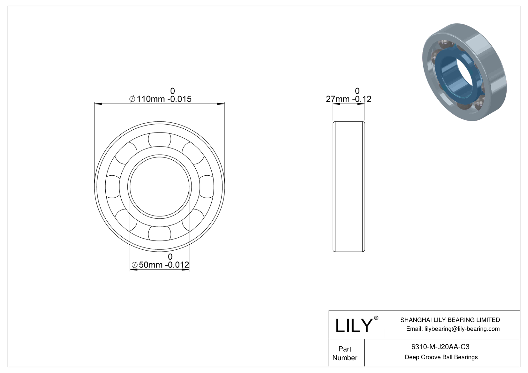 6310-M-J20AA-C3 Ceramic Coated Bearing cad drawing