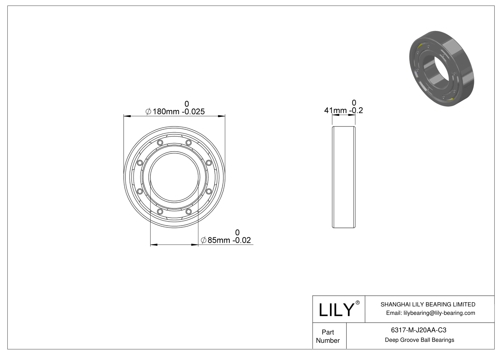 6317-M-J20AA-C3 Ceramic Coated Bearing cad drawing