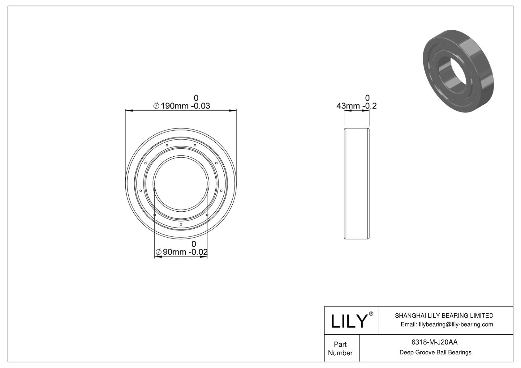 6318-M-J20AA Ceramic Coated Bearing cad drawing