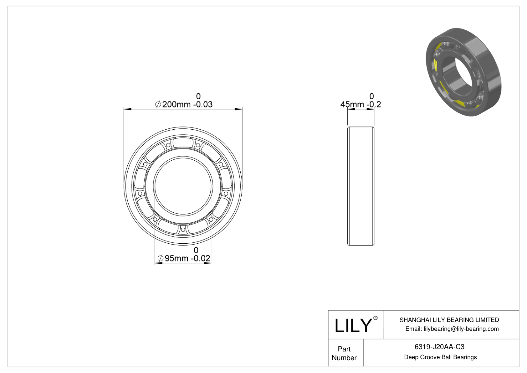 6319-J20AA-C3 Ceramic Coated Bearing cad drawing