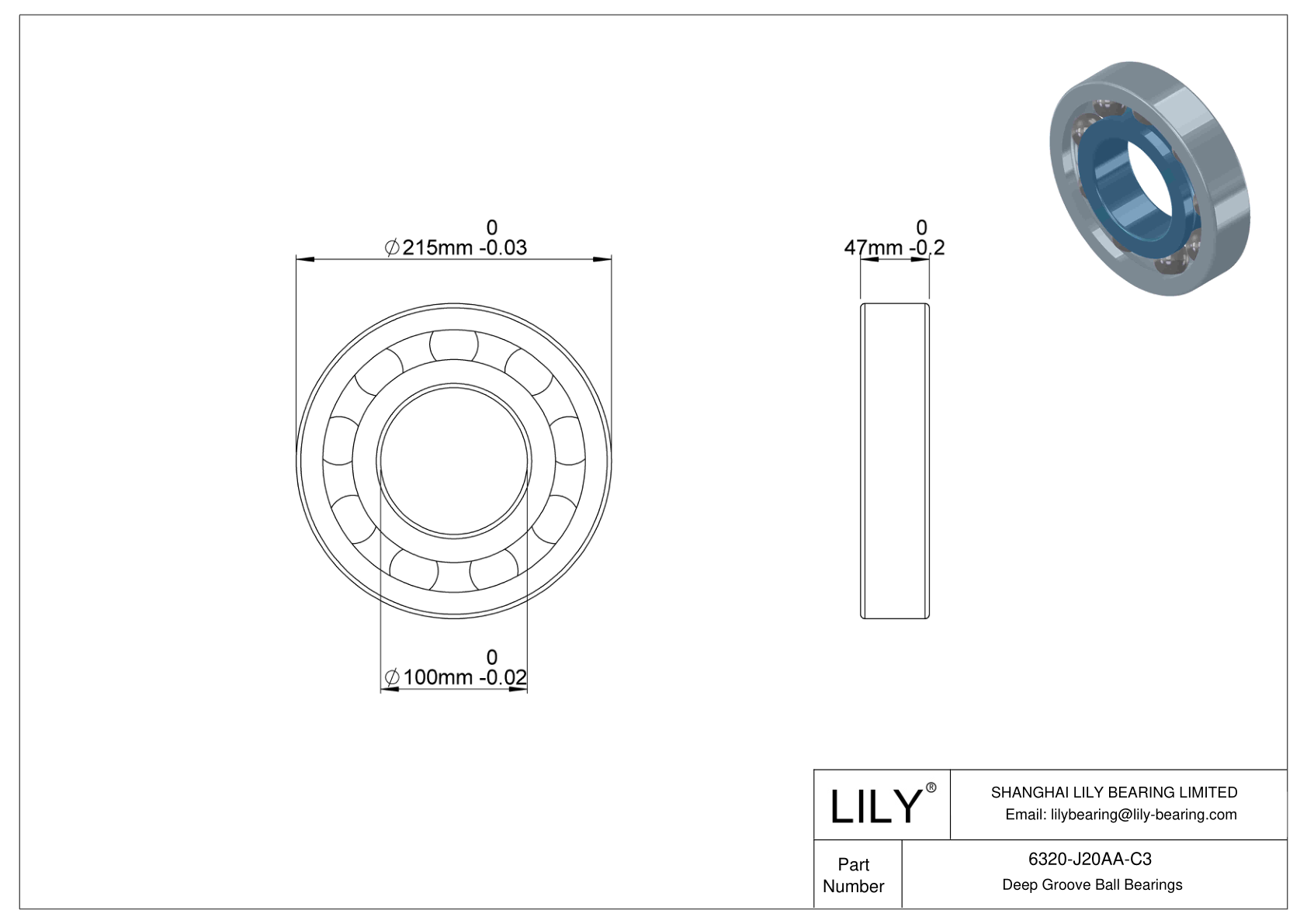 6320-J20AA-C3 Ceramic Coated Bearing cad drawing