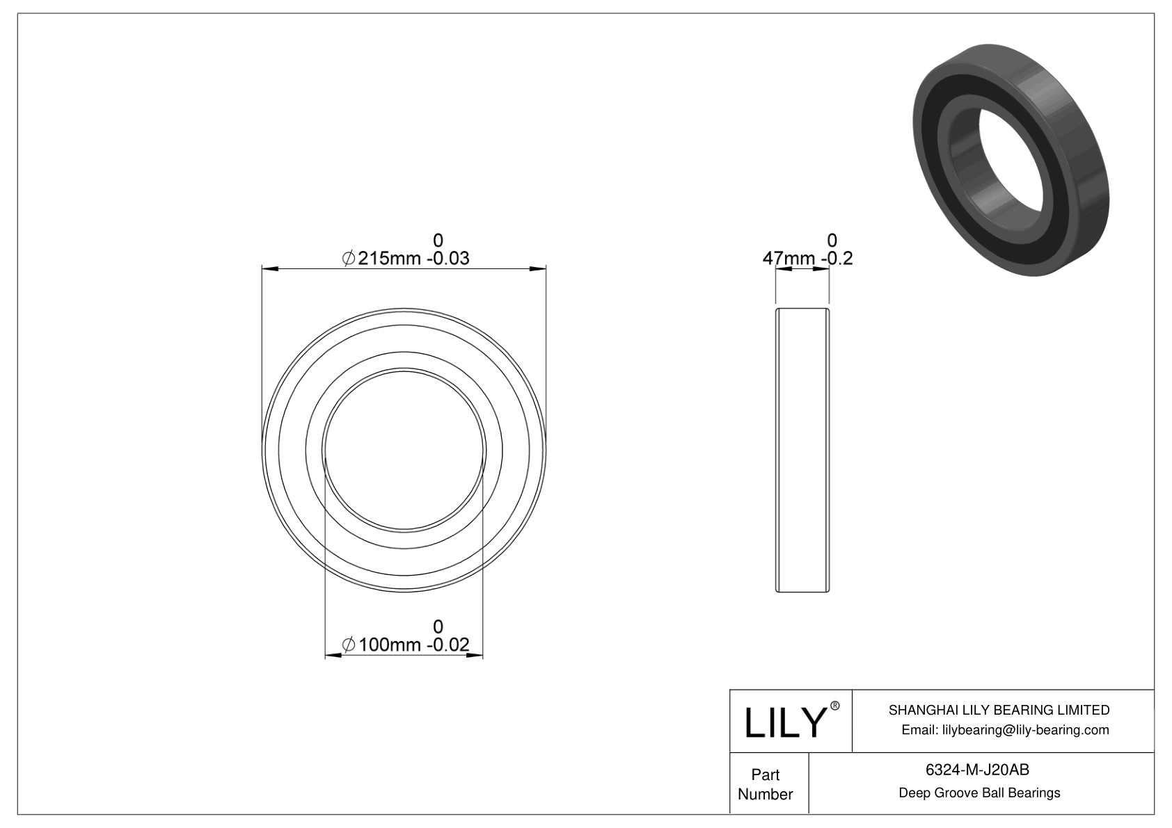 6324-M-J20AB Ceramic Coated Deep Groove Ball Bearings cad drawing