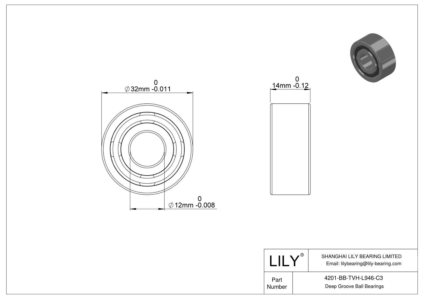 4201-BB-TVH-L946-C3 Rodamientos de Bolas de Ranura Profunda de Doble Hilera cad drawing