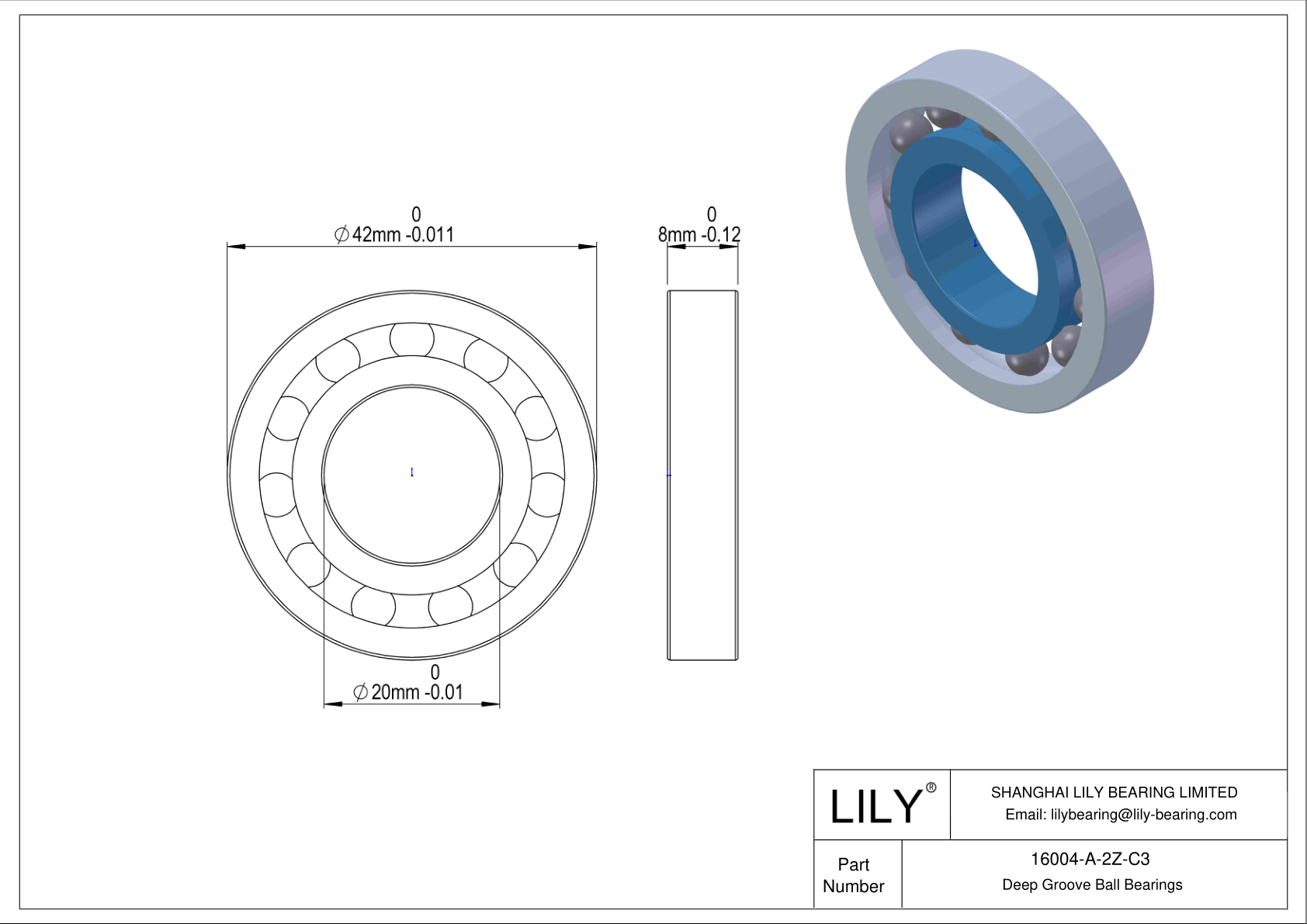 16004-A-2Z-C3 通用深沟球轴承 cad drawing