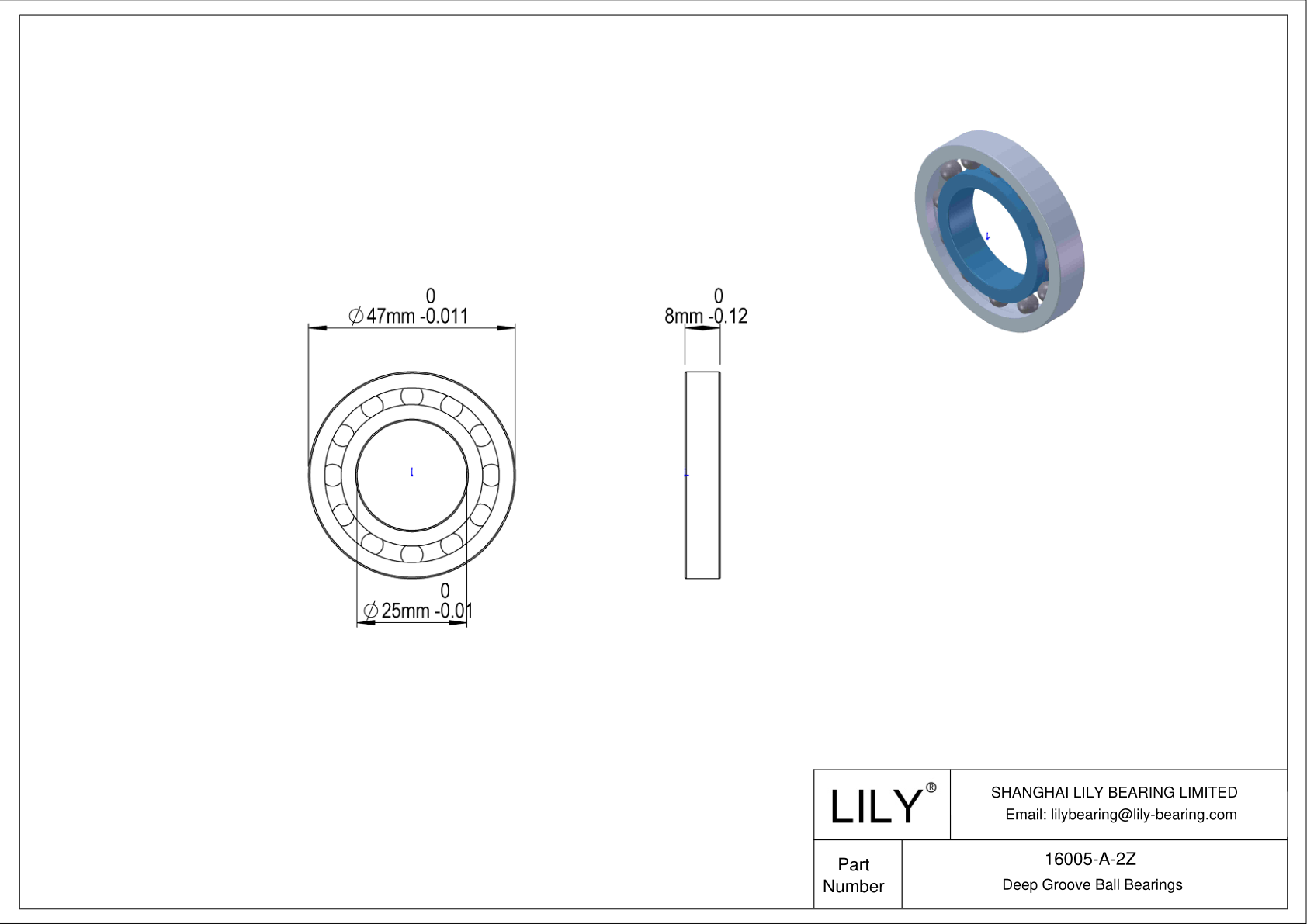 16005-A-2Z 通用深沟球轴承 cad drawing