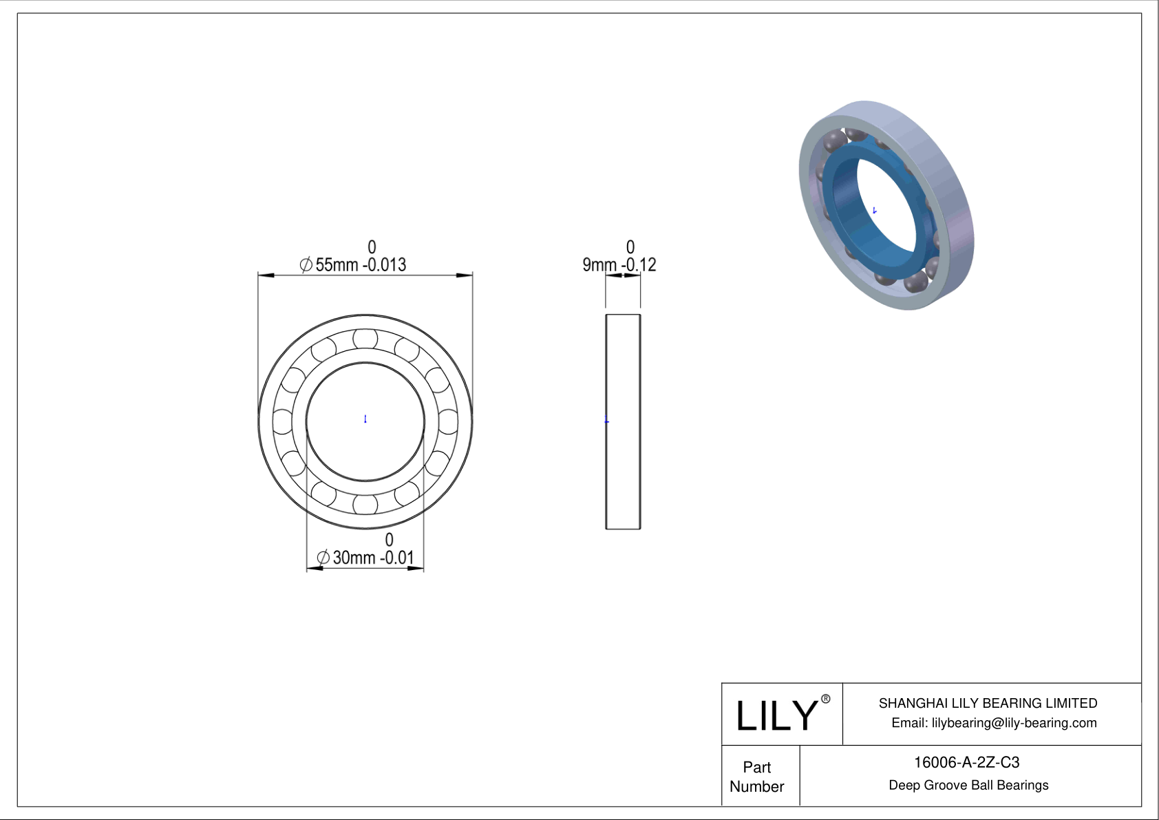 16006-A-2Z-C3 通用深沟球轴承 cad drawing