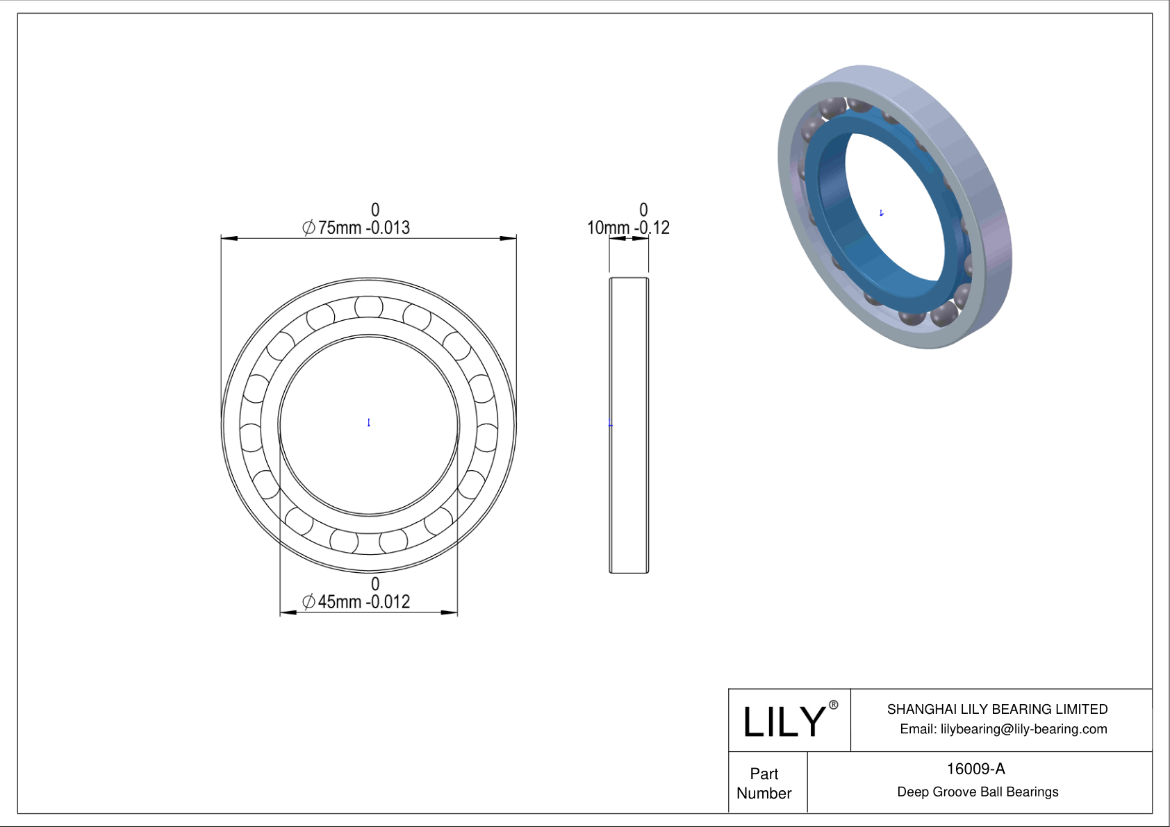 16009-A General Deep Groove Ball Bearing cad drawing