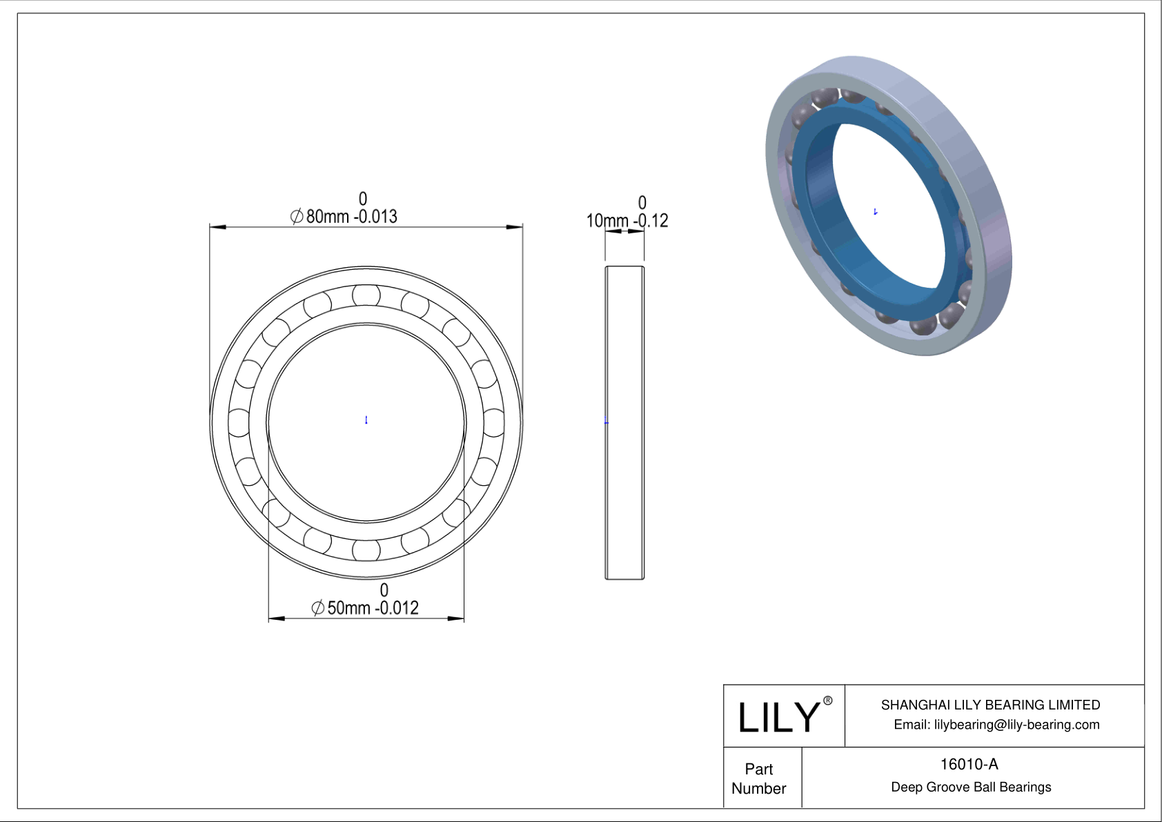 16010-A General Deep Groove Ball Bearing cad drawing