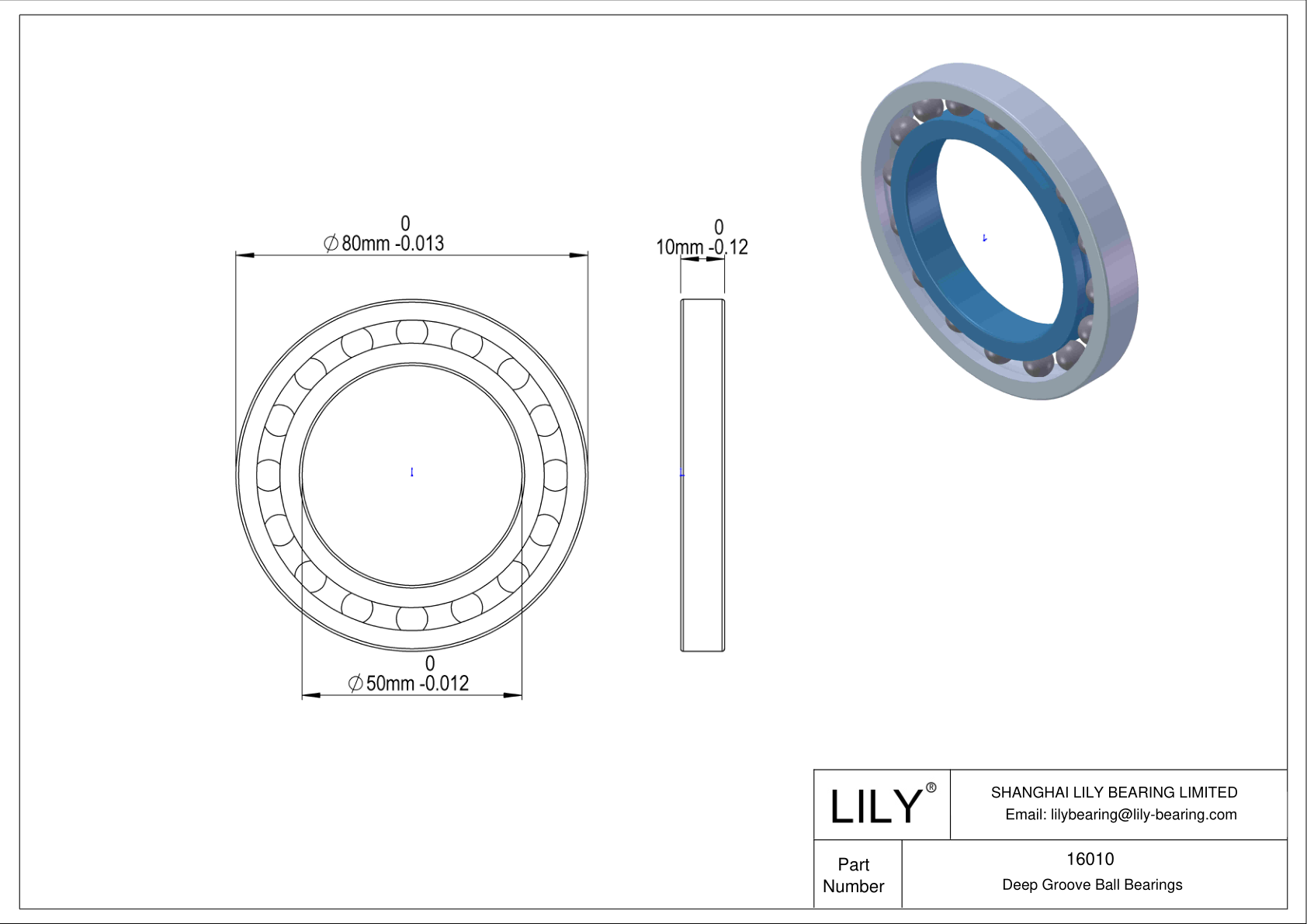 16010 General Deep Groove Ball Bearing cad drawing