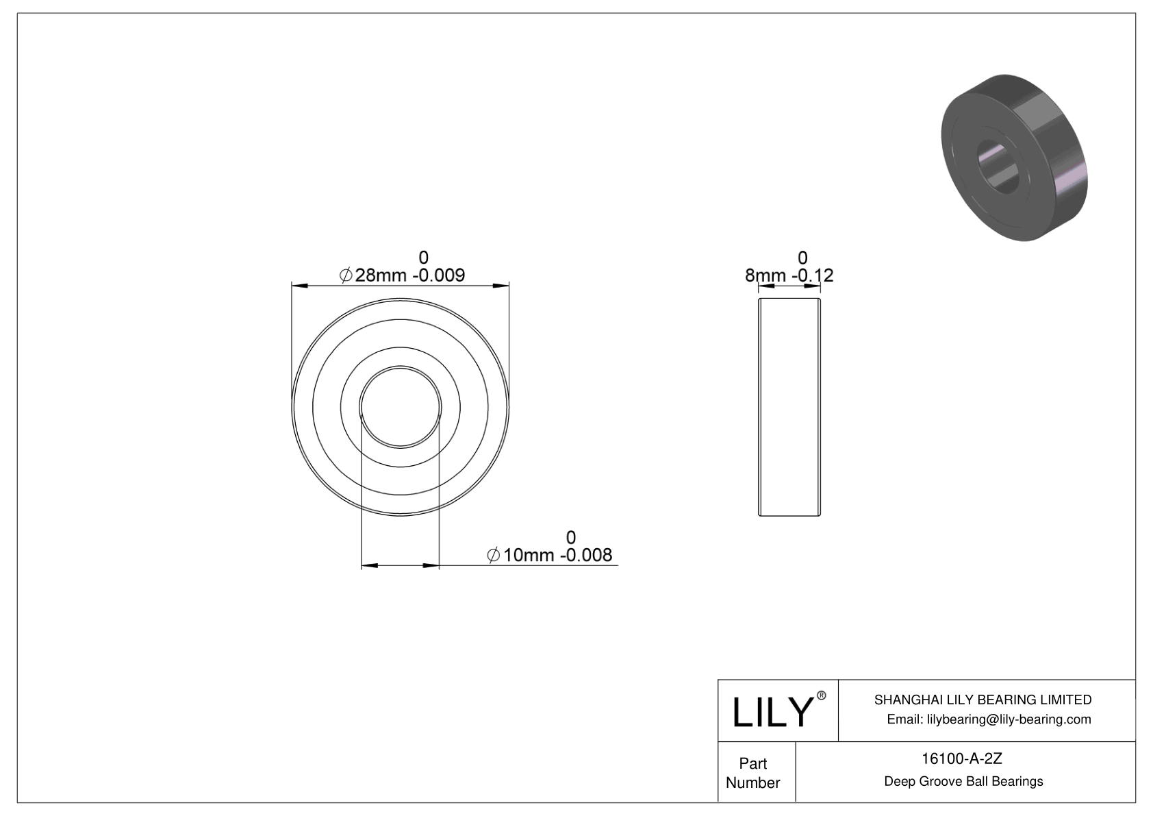 16100-A-2Z General Deep Groove Ball Bearing cad drawing