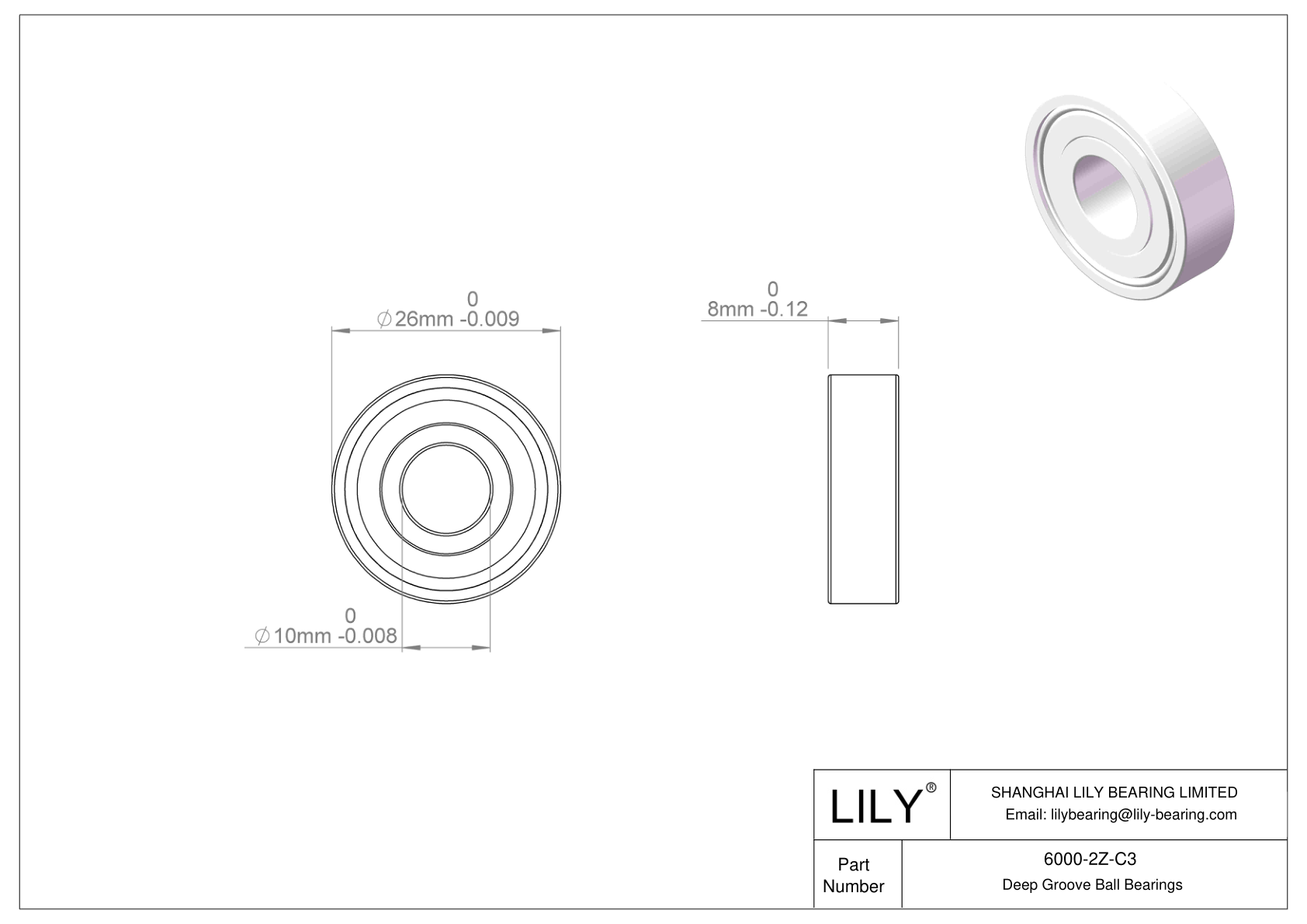 6000-2Z-C3 Rodamiento general de bolas de ranura profunda cad drawing