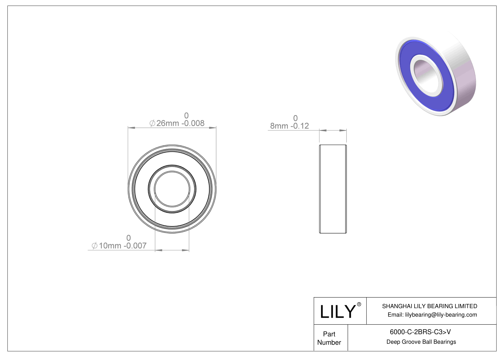 6000-C-2BRS-C3>V General Deep Groove Ball Bearing cad drawing