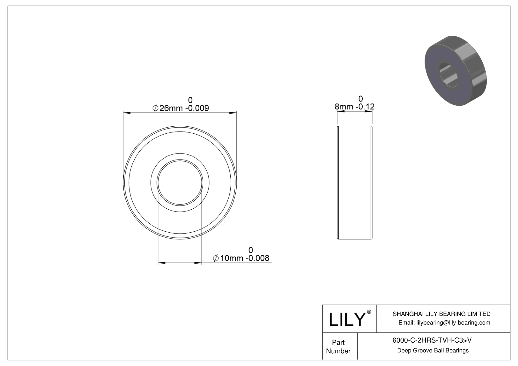 6000-C-2HRS-TVH-C3>V General Deep Groove Ball Bearing cad drawing