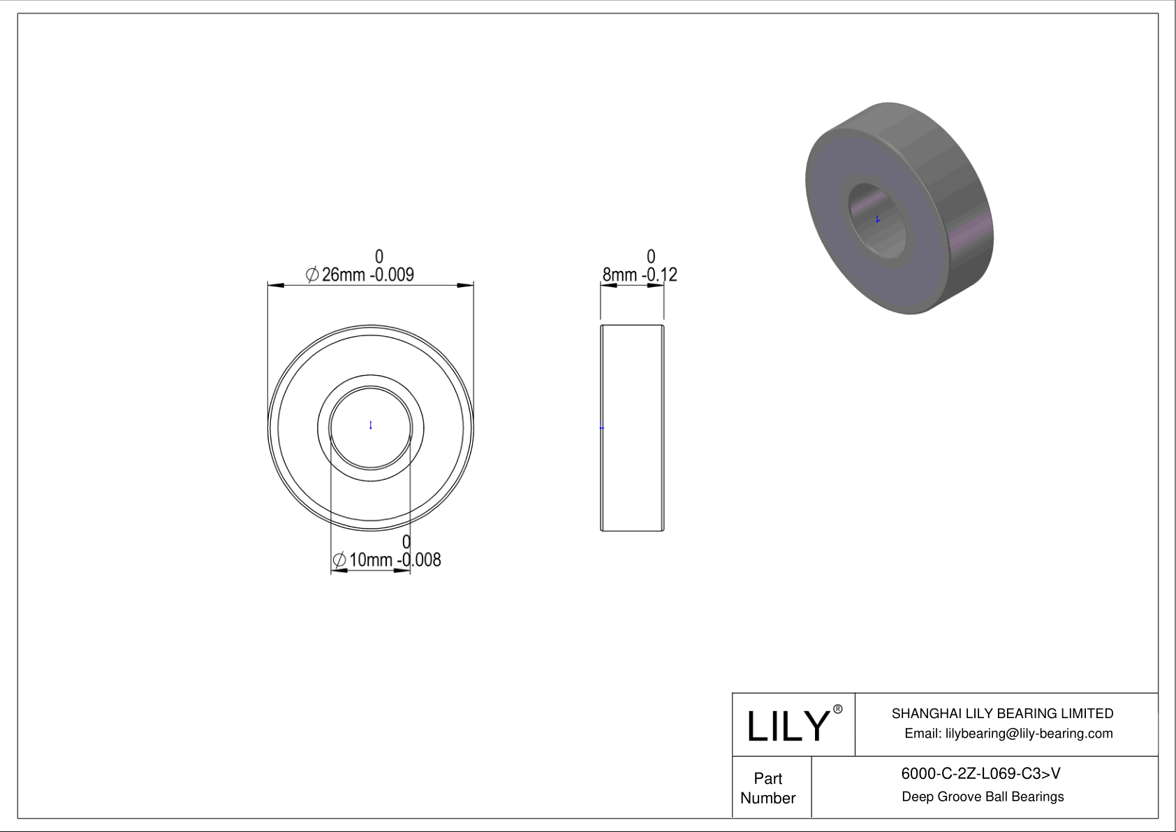 6000-C-2Z-L069-C3>V General Deep Groove Ball Bearing cad drawing