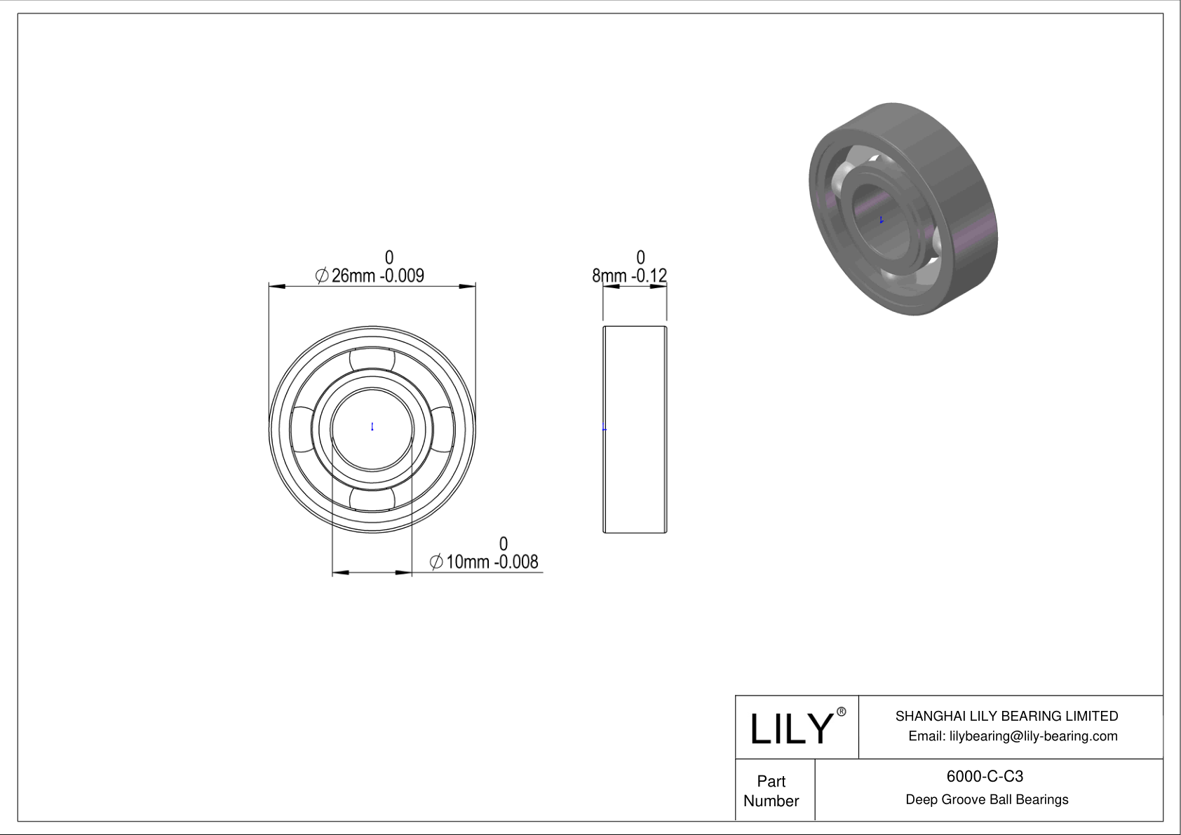 6000-C-C3 Rodamiento general de bolas de ranura profunda cad drawing