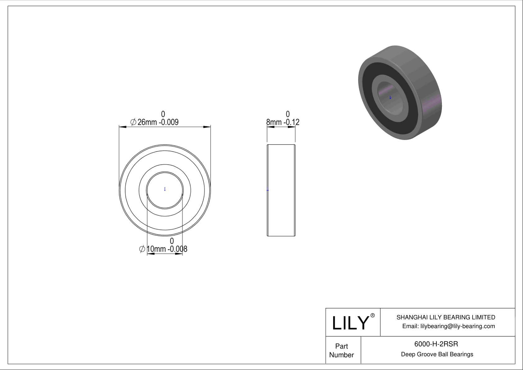 6000-H-2RSR General Deep Groove Ball Bearing cad drawing