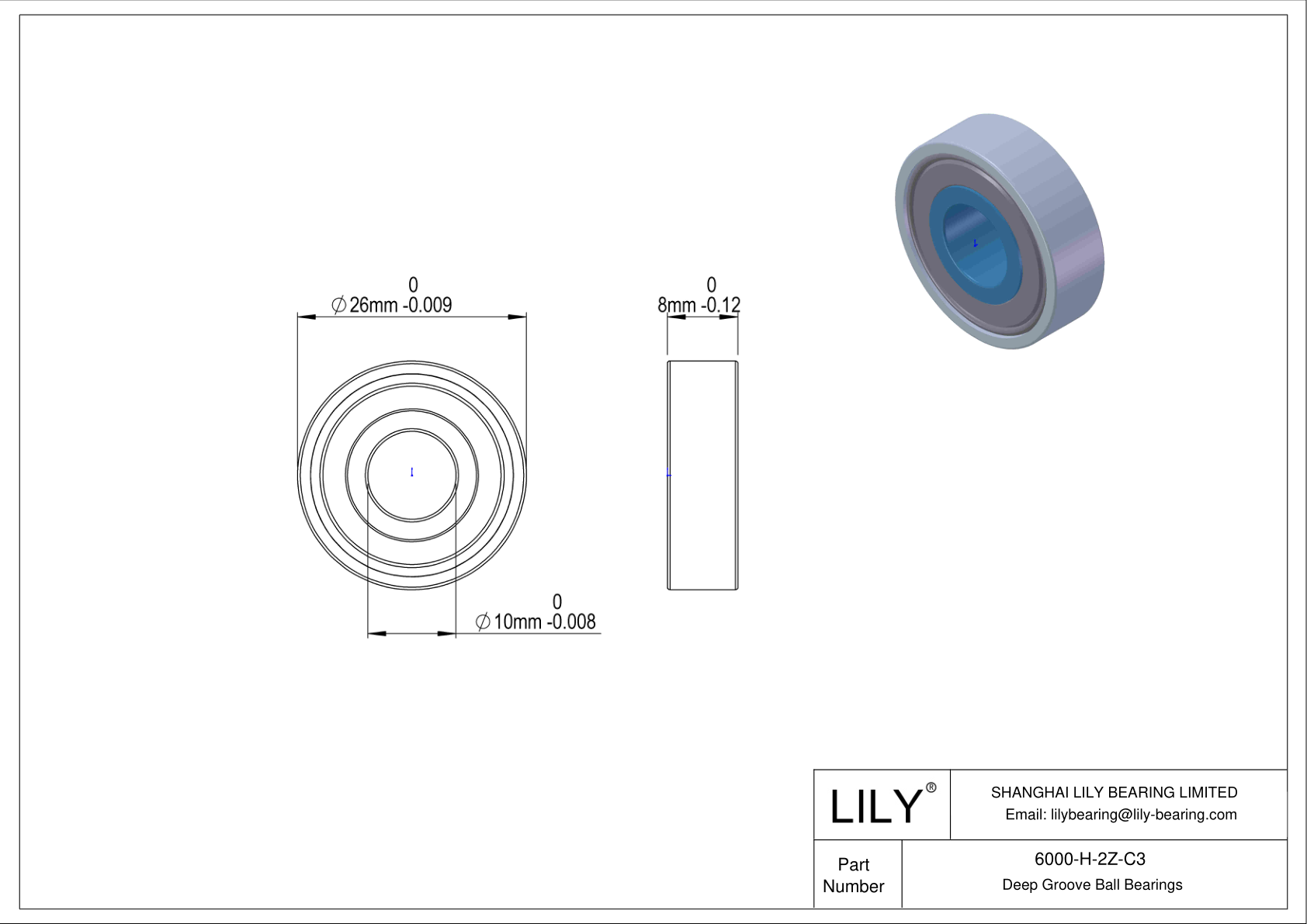 6000-H-2Z-C3 通用深沟球轴承 cad drawing