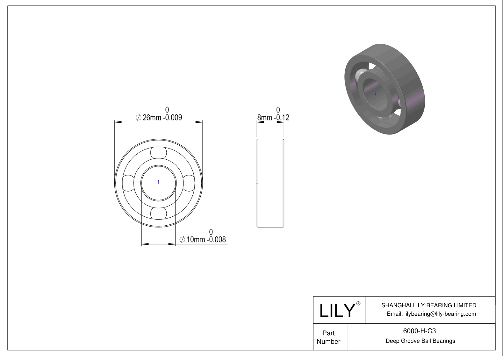 6000-H-C3 Rodamiento general de bolas de ranura profunda cad drawing