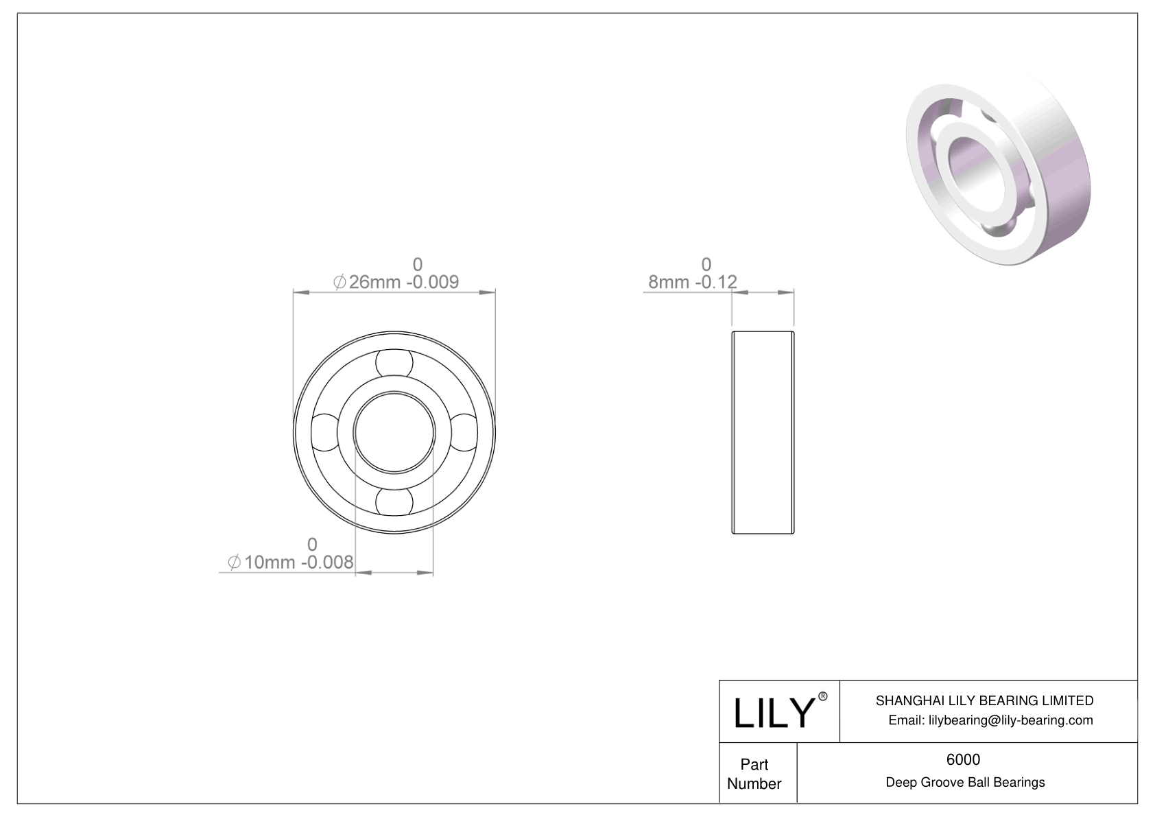 6000 General Deep Groove Ball Bearing cad drawing