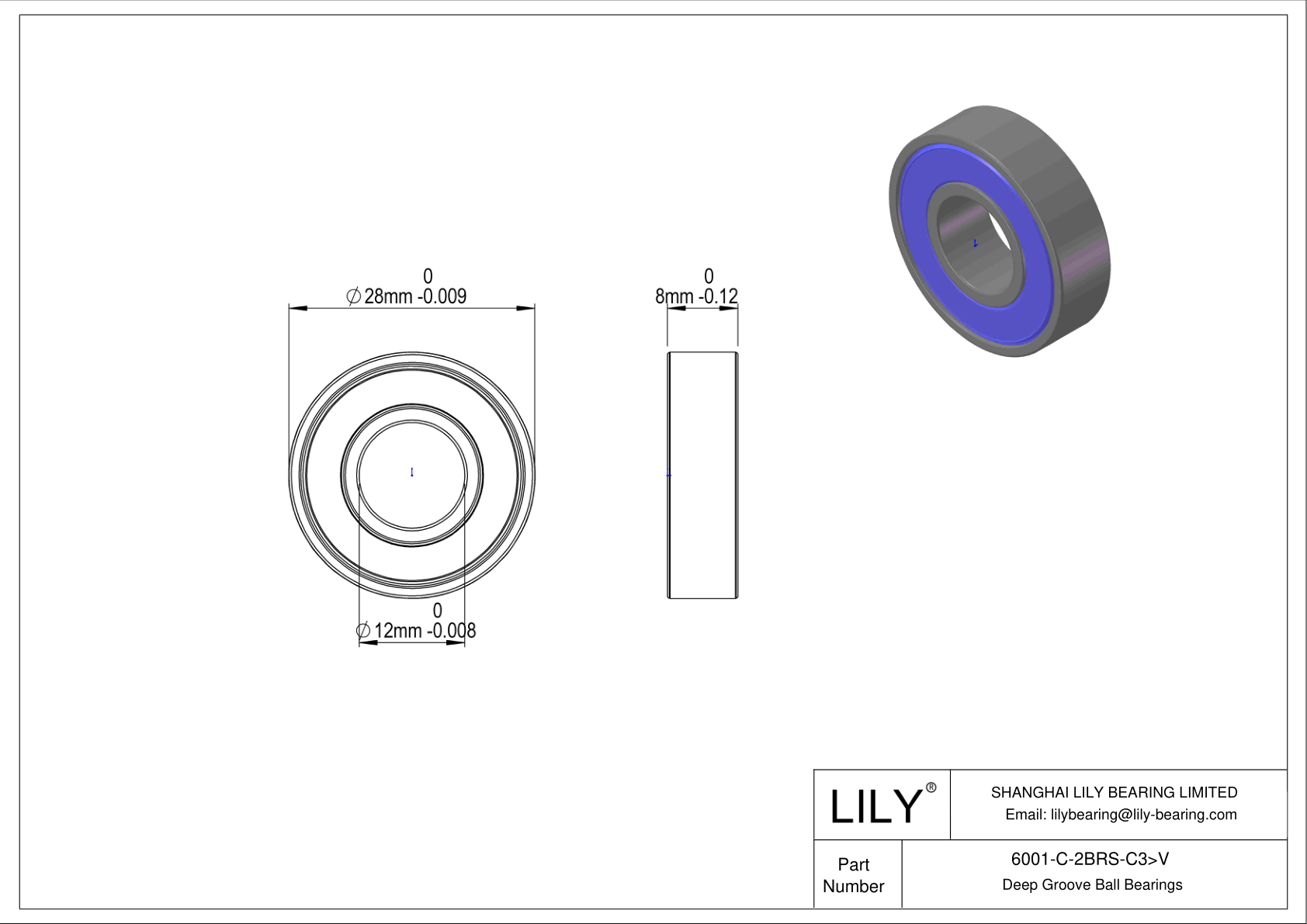 6001-C-2BRS-C3>V 通用深沟球轴承 cad drawing