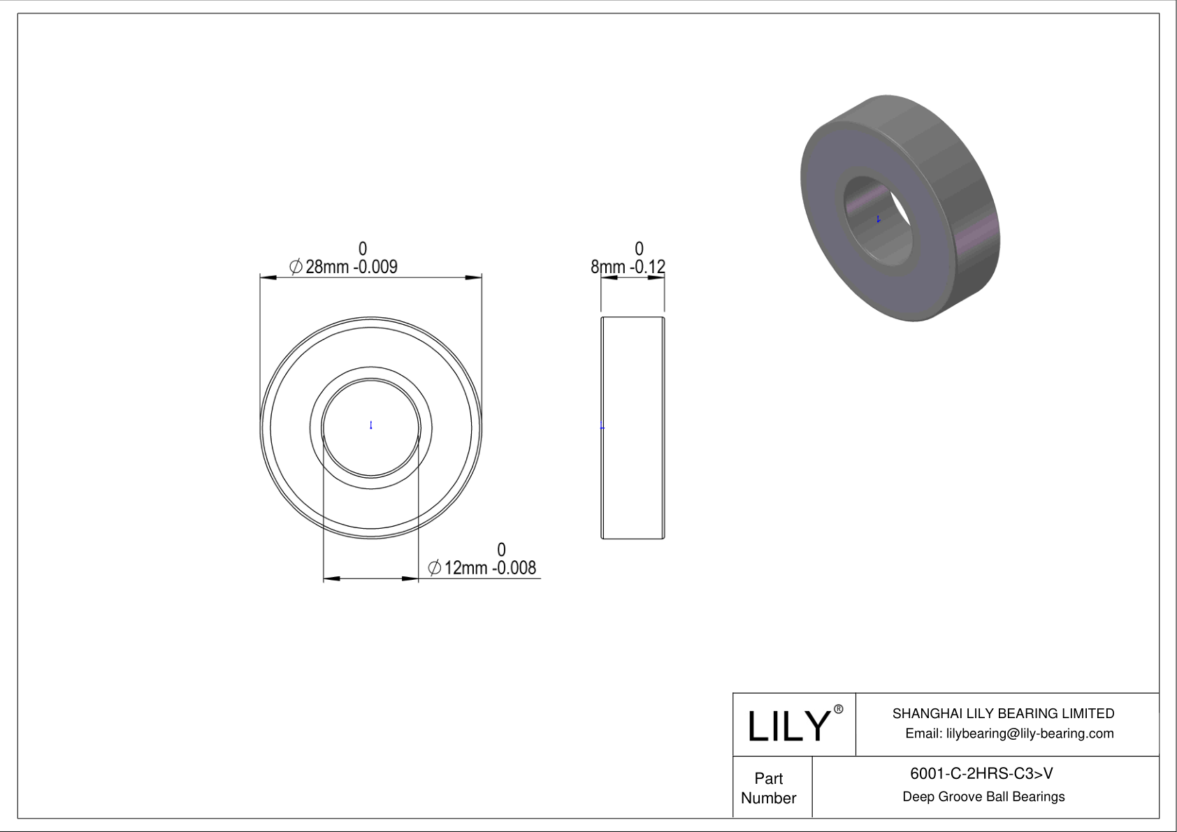 6001-C-2HRS-C3>V General Deep Groove Ball Bearing cad drawing