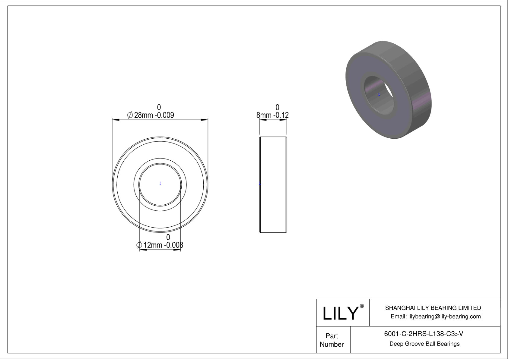 6001-C-2HRS-L138-C3>V Rodamiento general de bolas de ranura profunda cad drawing