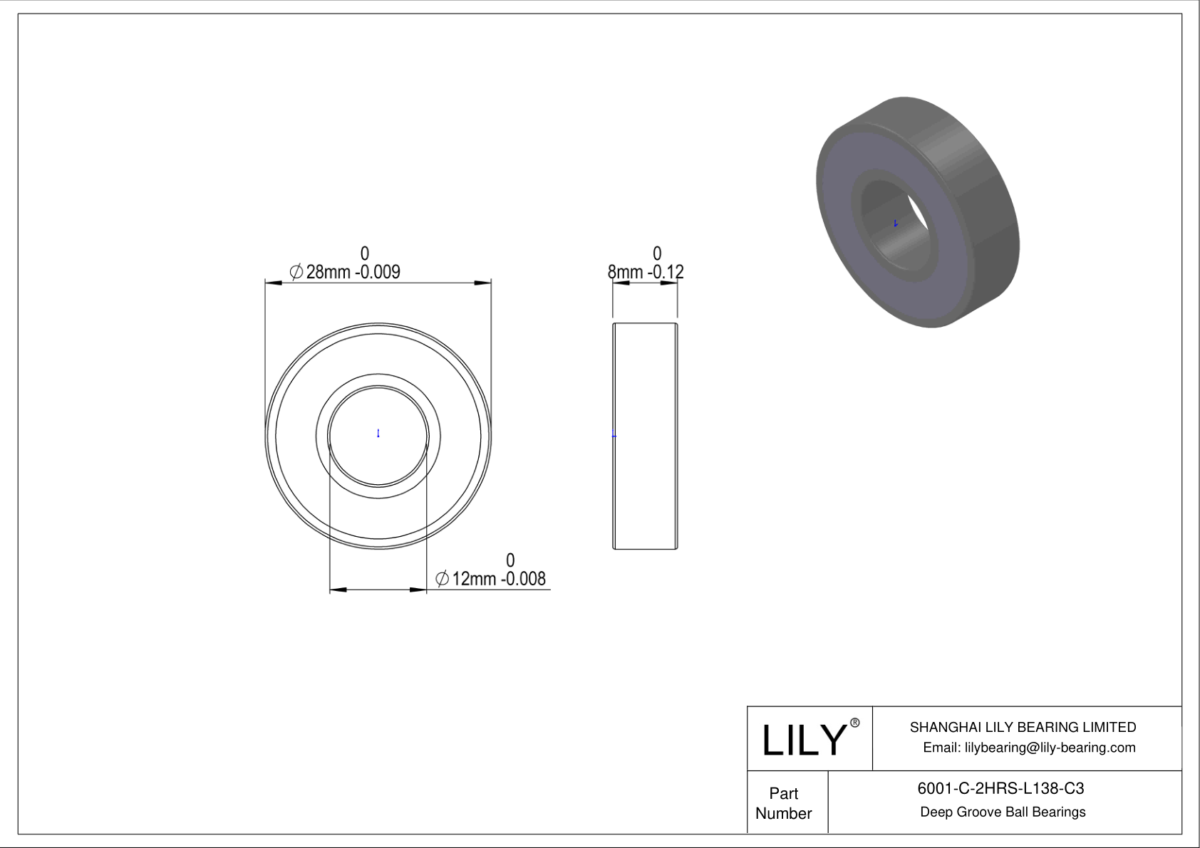 6001-C-2HRS-L138-C3 General Deep Groove Ball Bearing cad drawing