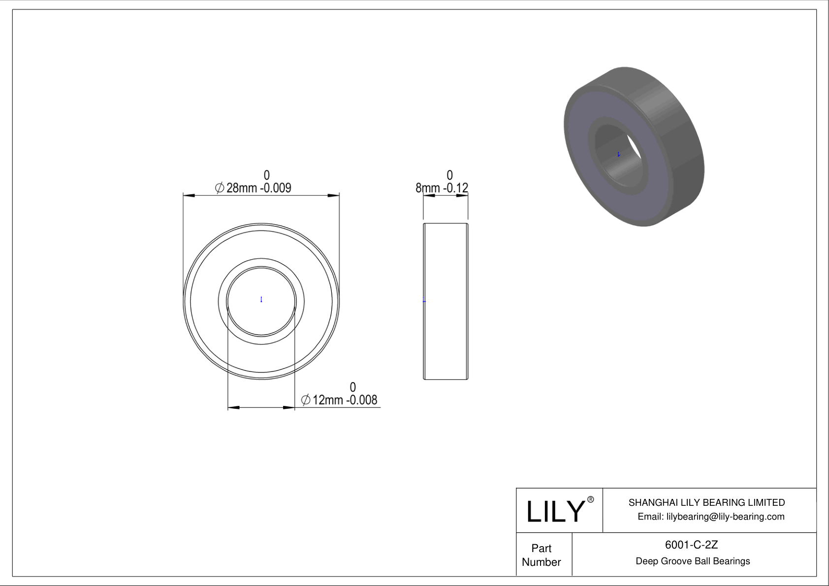 6001-C-2Z General Deep Groove Ball Bearing cad drawing