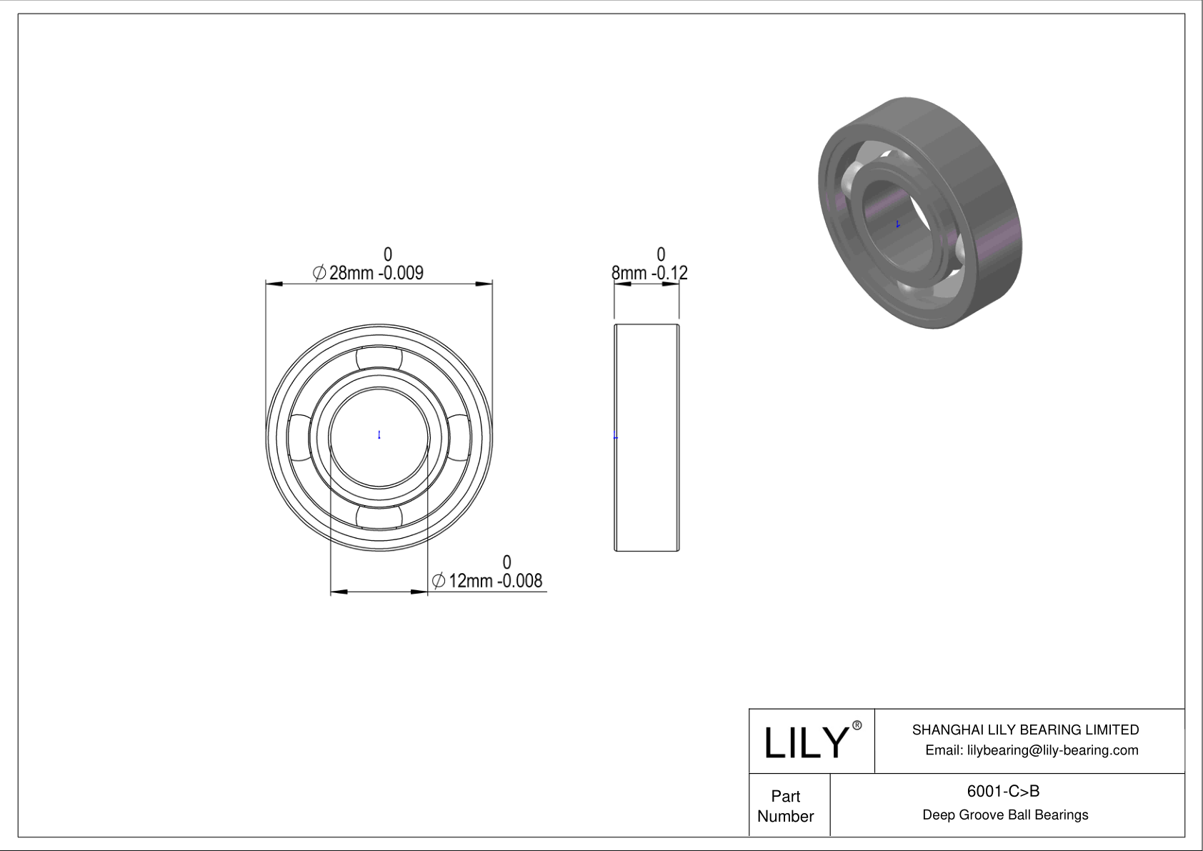 6001-C>B General Deep Groove Ball Bearing cad drawing