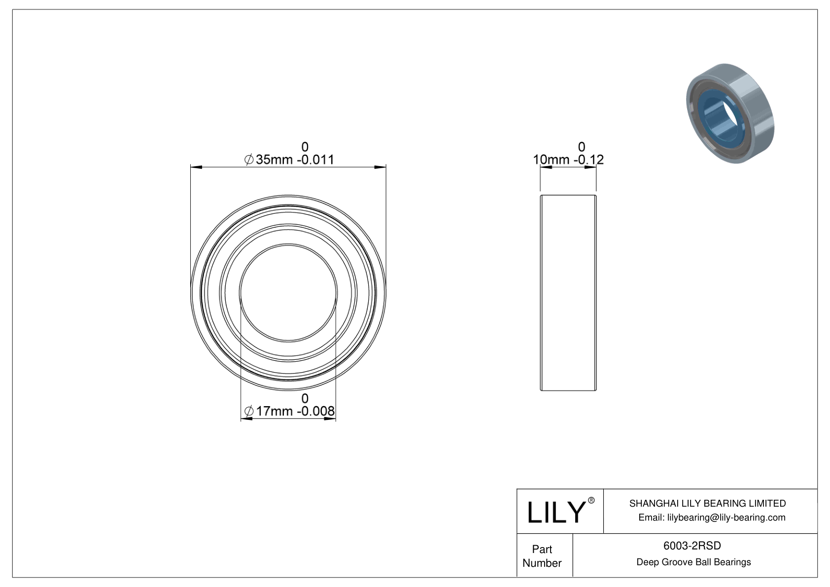 6003-2RSD Rodamiento general de bolas de ranura profunda cad drawing