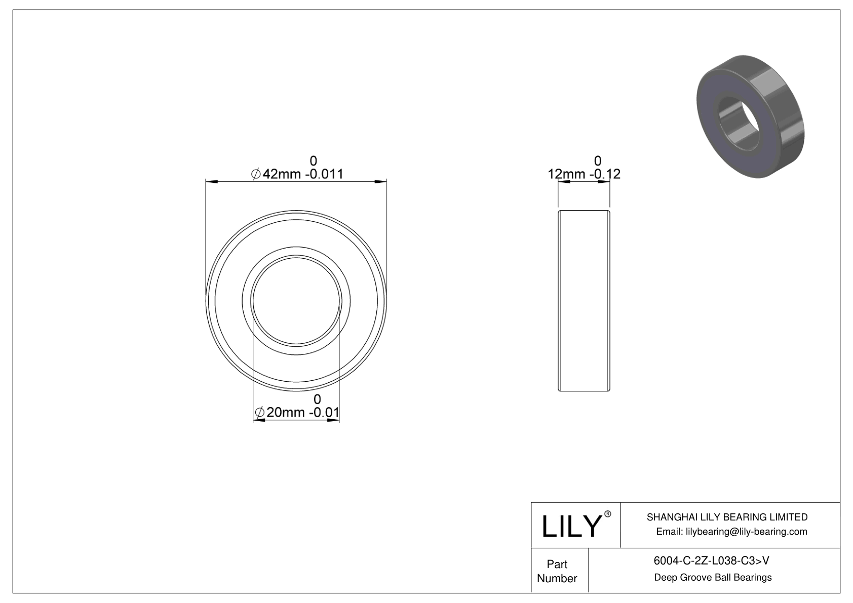 6004-C-2Z-L038-C3>V General Deep Groove Ball Bearing cad drawing